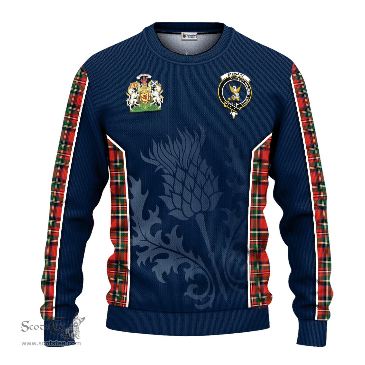 ScotsTee Shop Scottish Stewart Royal Modern Clan Scottish Crest and Scottish Thistle Sport Tartan Sweatshirt