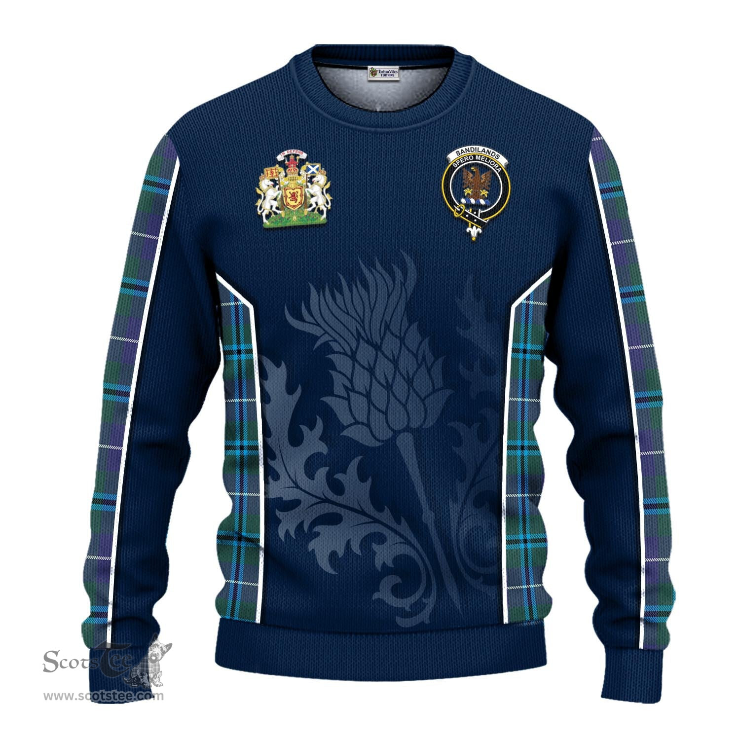 ScotsTee Shop Scottish Sandilands Clan Scottish Crest and Scottish Thistle Sport Tartan Sweatshirt