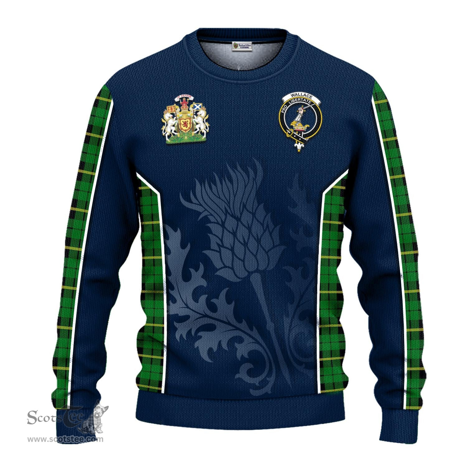 ScotsTee Shop Scottish Wallace Hunting Green Clan Scottish Crest and Scottish Thistle Sport Tartan Sweatshirt