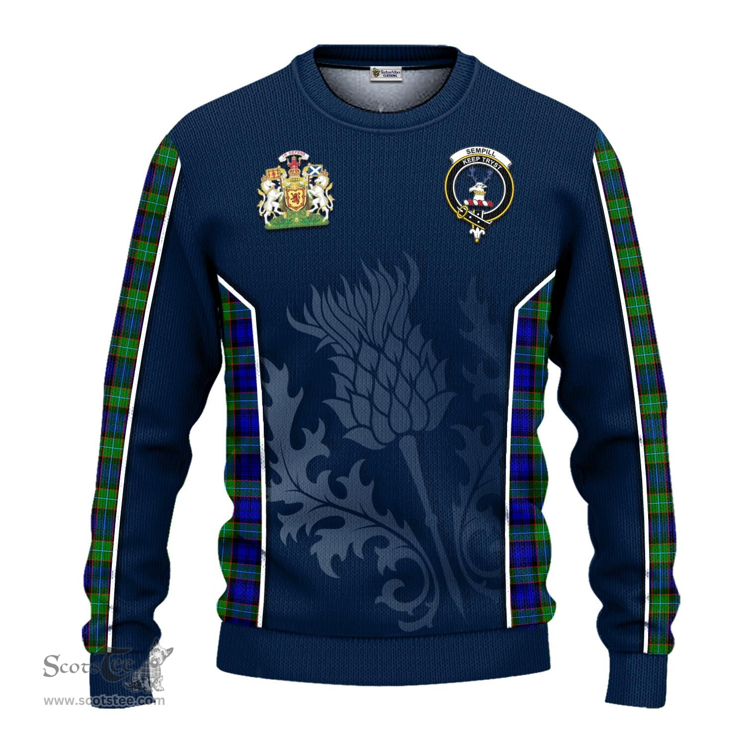 ScotsTee Shop Scottish Sempill Modern Clan Scottish Crest and Scottish Thistle Sport Tartan Sweatshirt