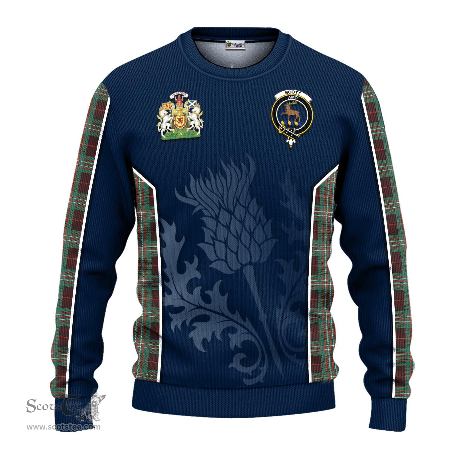 ScotsTee Shop Scottish Scott Brown Ancient Clan Scottish Crest and Scottish Thistle Sport Tartan Sweatshirt