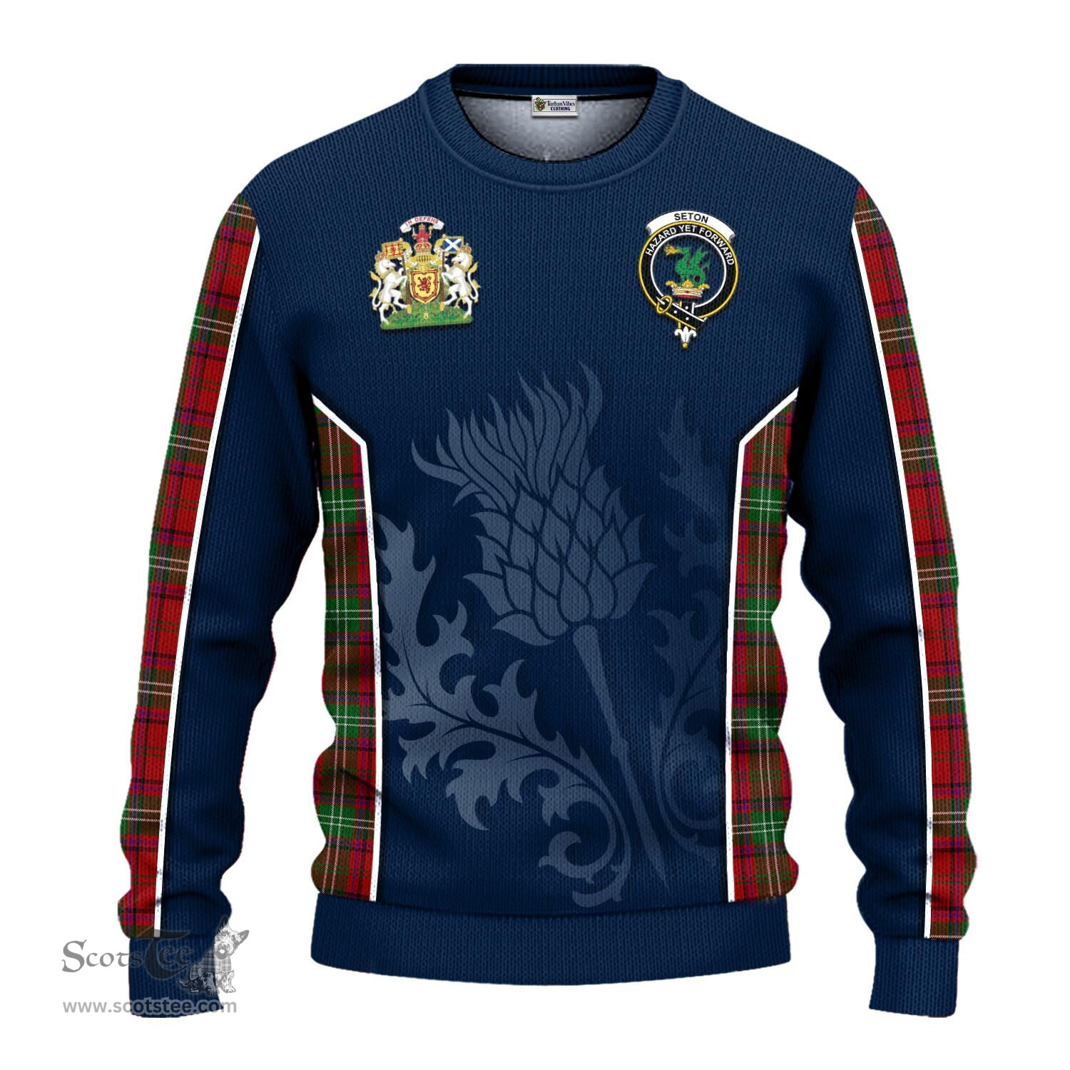 ScotsTee Shop Scottish Seton Clan Scottish Crest and Scottish Thistle Sport Tartan Sweatshirt