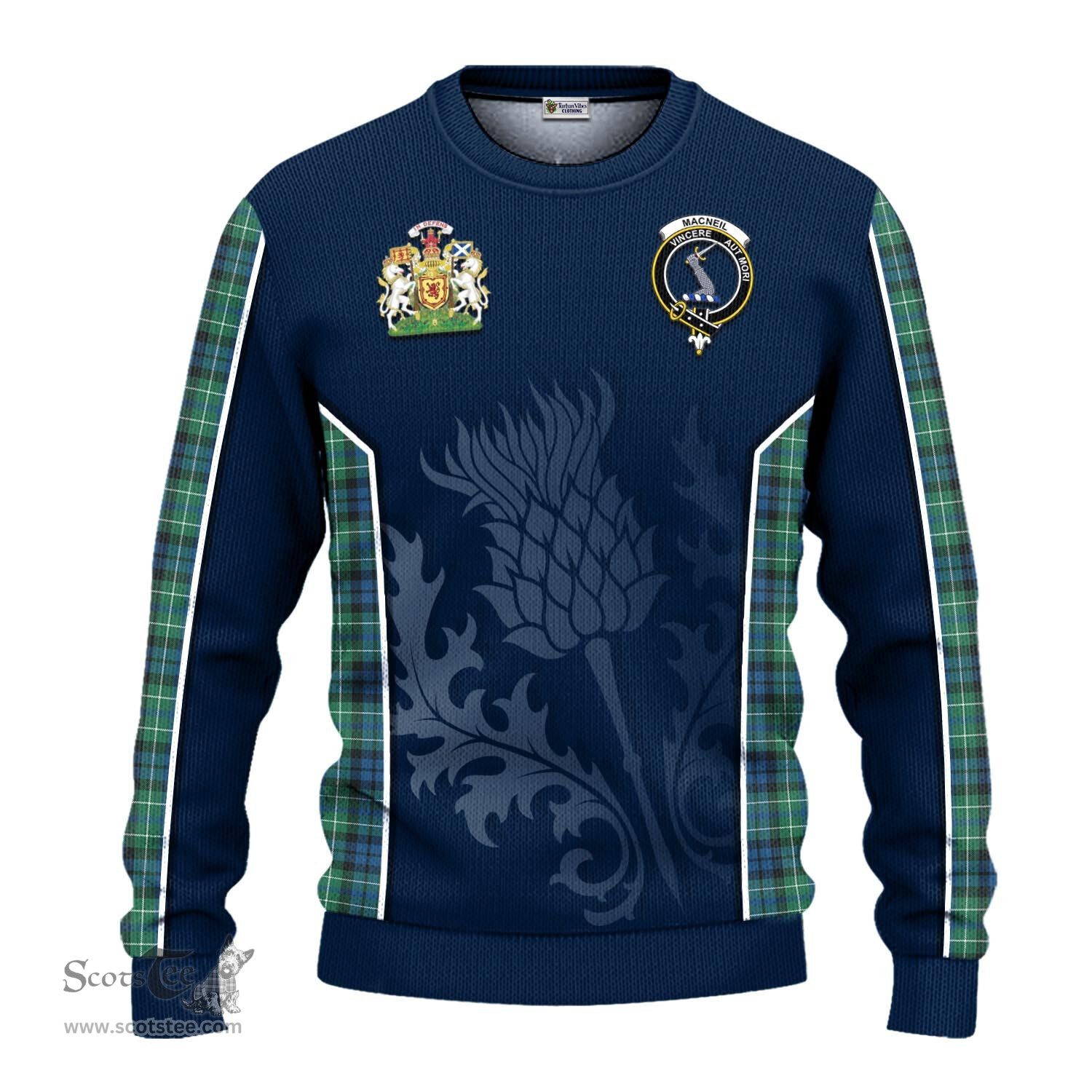 ScotsTee Shop Scottish MacNeil of Colonsay Ancient Clan Scottish Crest and Scottish Thistle Sport Tartan Sweatshirt