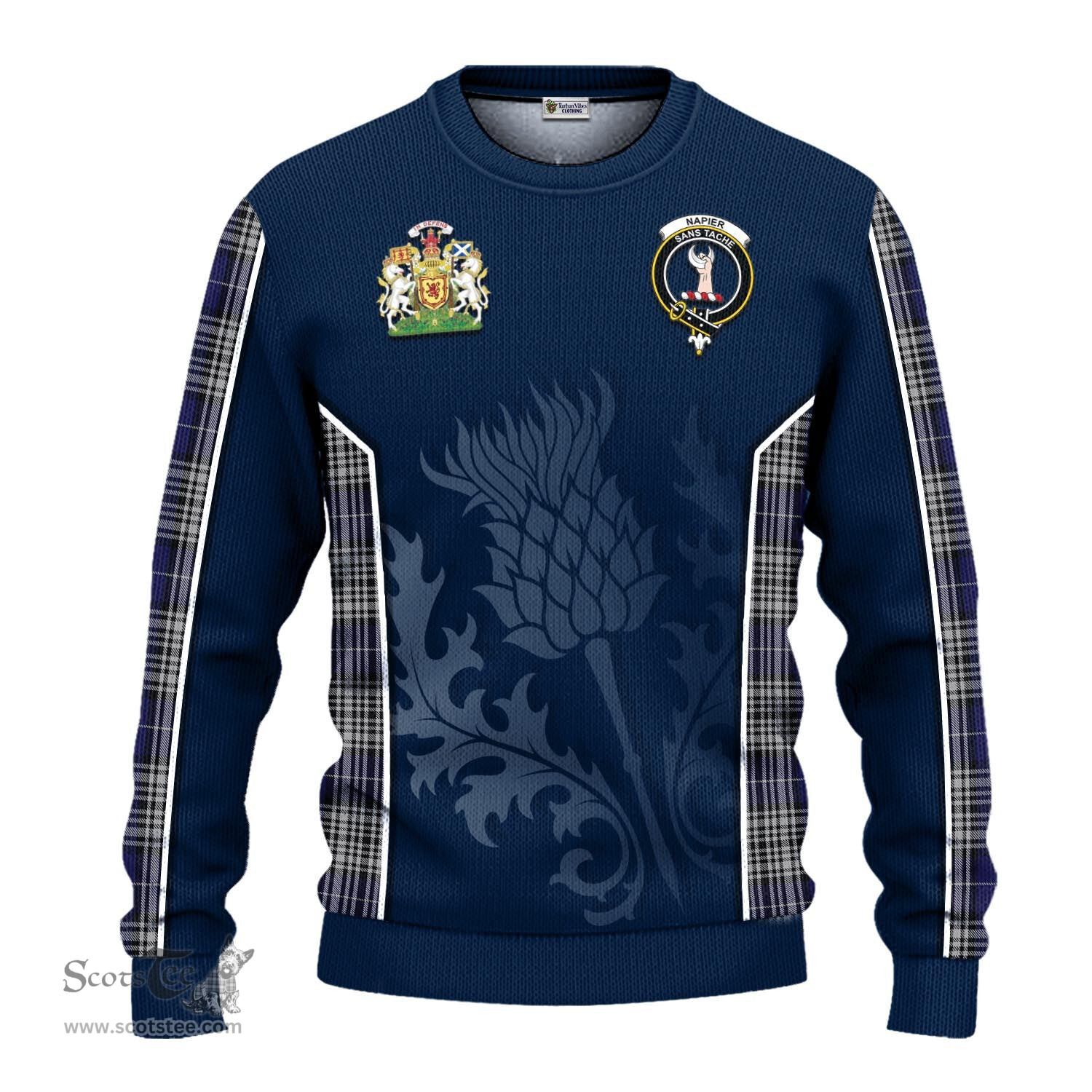 ScotsTee Shop Scottish Napier Clan Scottish Crest and Scottish Thistle Sport Tartan Sweatshirt