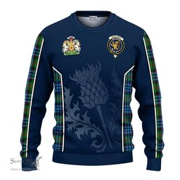 ScotsTee Shop Scottish Newlands of Lauriston Clan Scottish Crest and Scottish Thistle Sport Tartan Sweatshirt