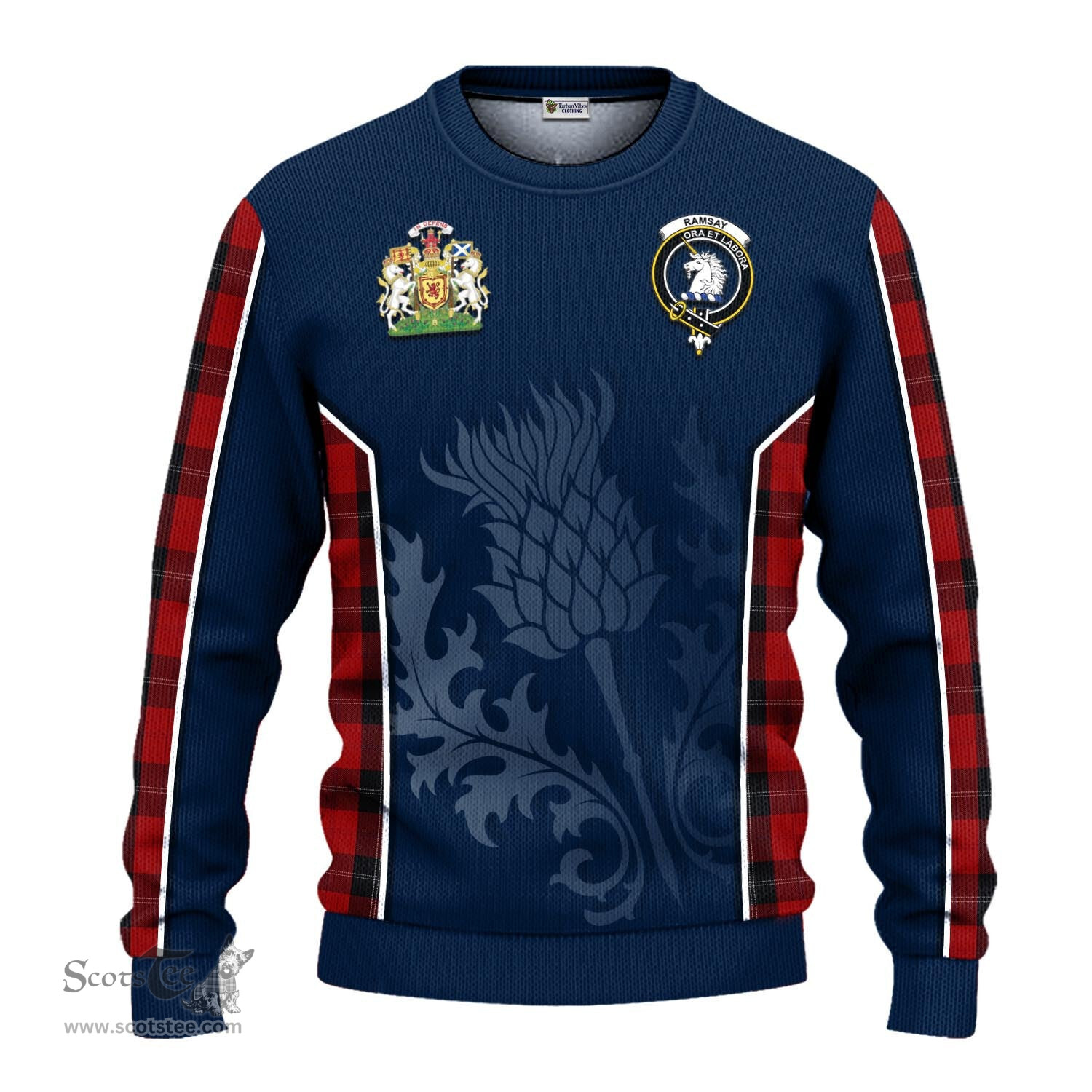 ScotsTee Shop Scottish Ramsay Clan Scottish Crest and Scottish Thistle Sport Tartan Sweatshirt