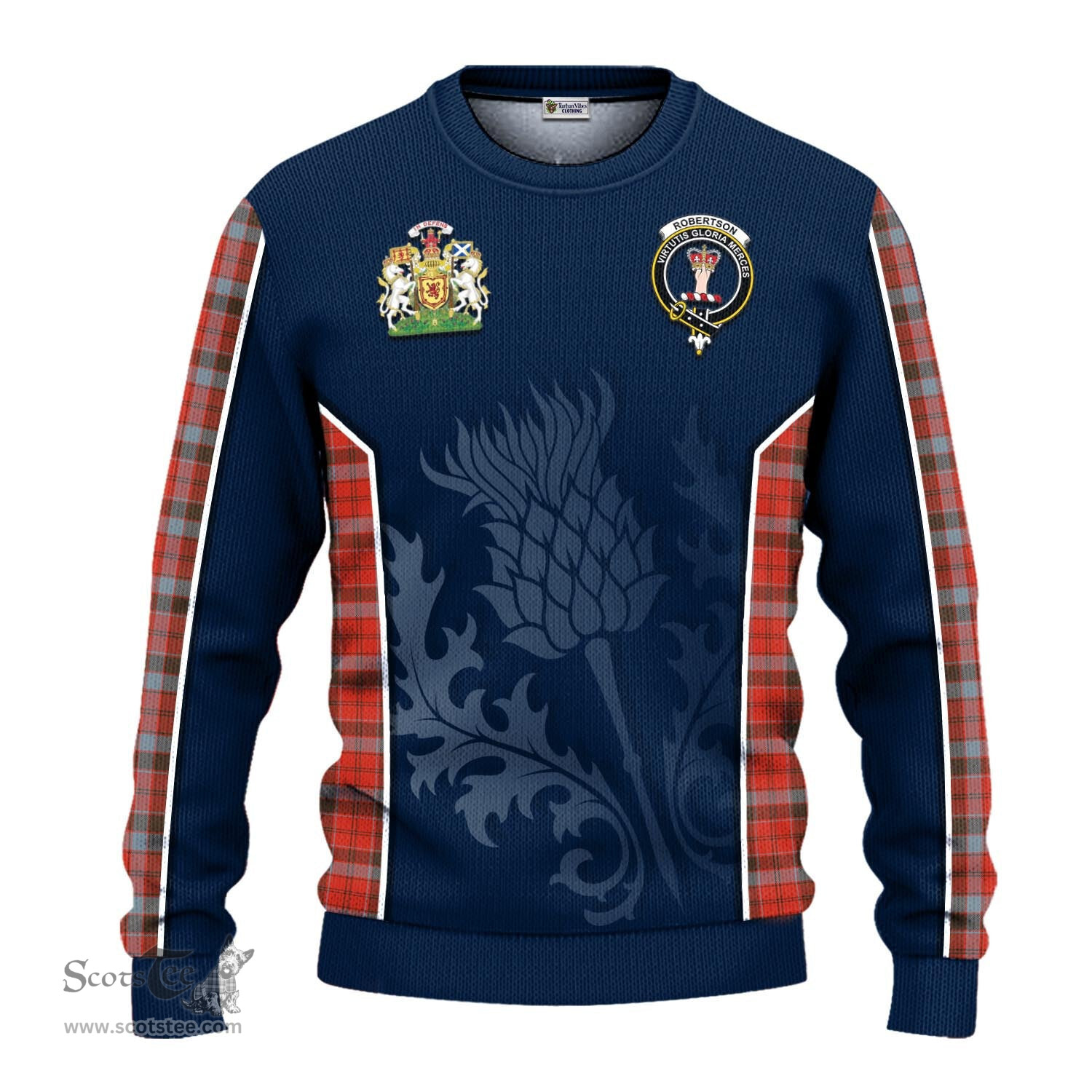 ScotsTee Shop Scottish Robertson Weathered Clan Scottish Crest and Scottish Thistle Sport Tartan Sweatshirt