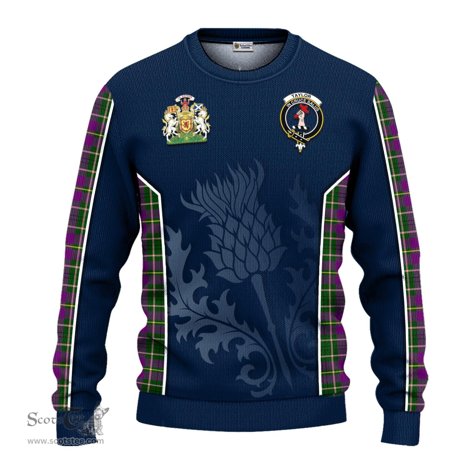ScotsTee Shop Scottish Taylor Clan Scottish Crest and Scottish Thistle Sport Tartan Sweatshirt