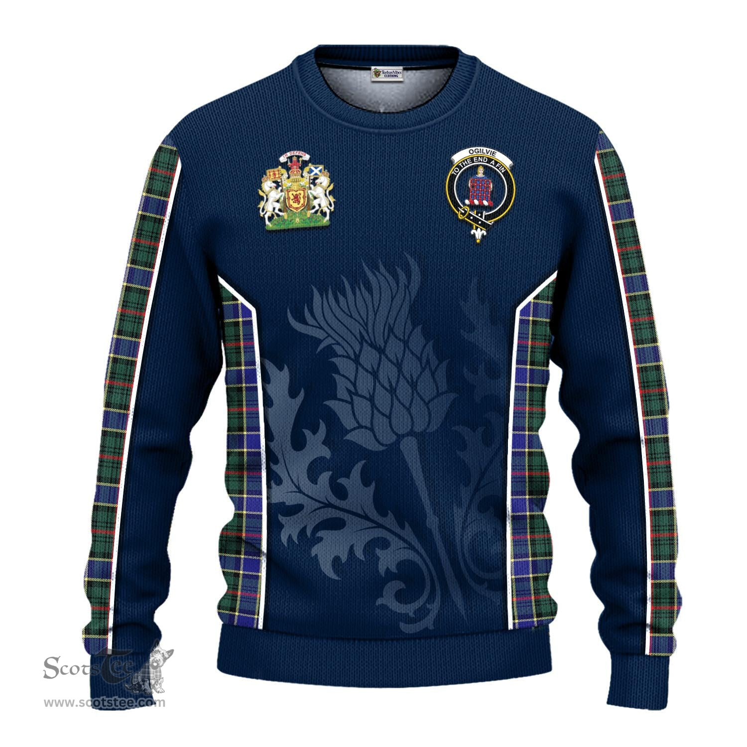 ScotsTee Shop Scottish Ogilvie (Ogilvy) Hunting Modern Clan Scottish Crest and Scottish Thistle Sport Tartan Sweatshirt