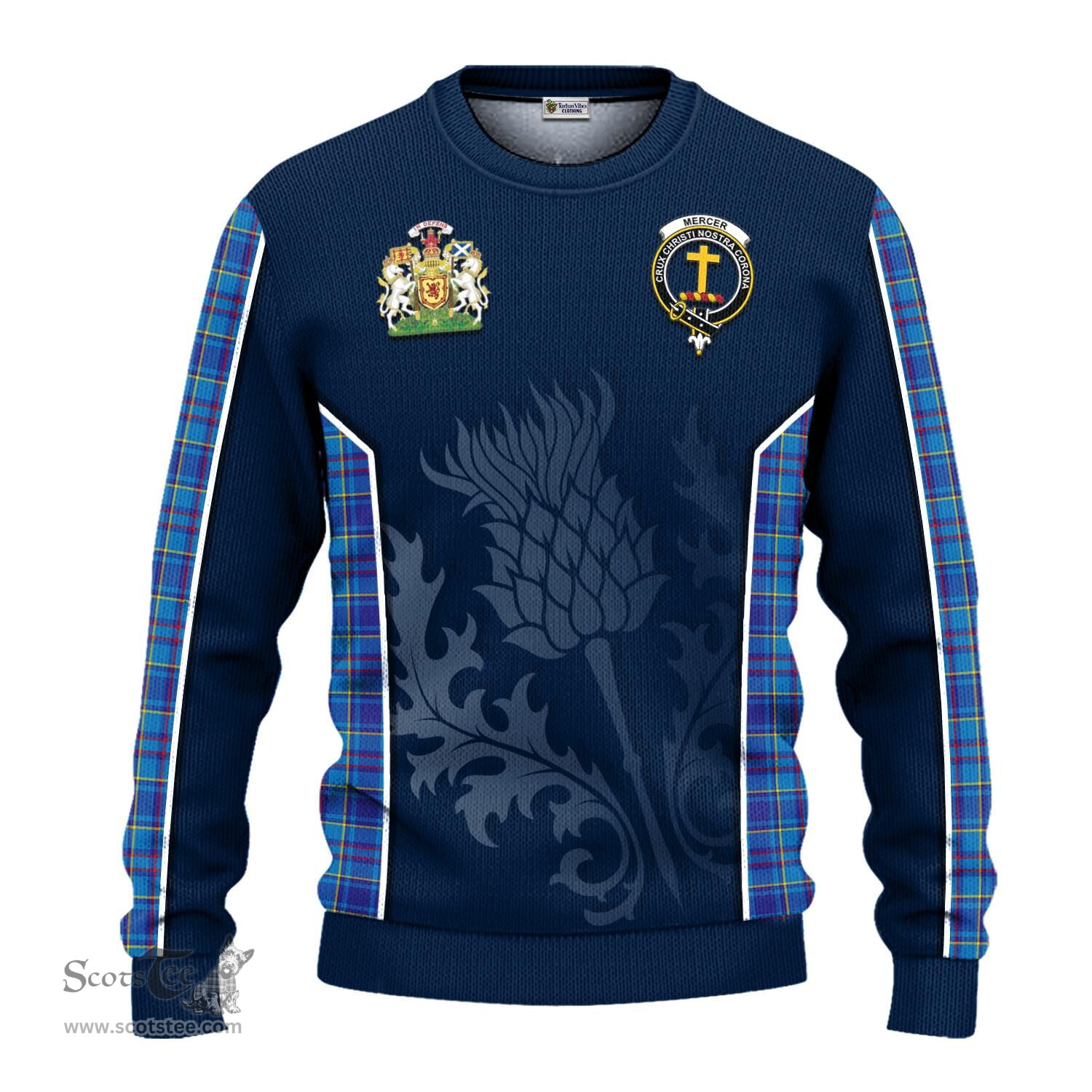 ScotsTee Shop Scottish Mercer Modern Clan Scottish Crest and Scottish Thistle Sport Tartan Sweatshirt