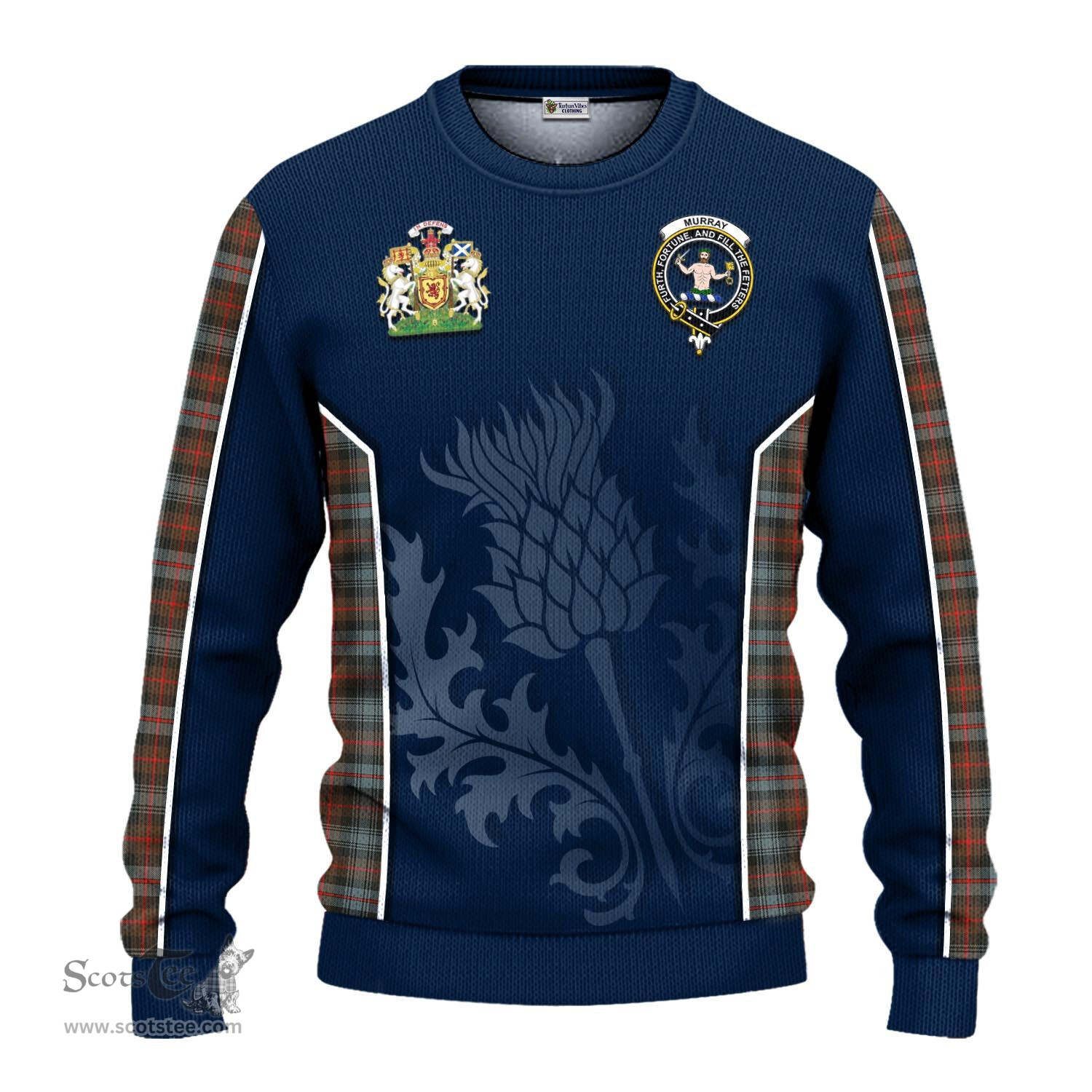 ScotsTee Shop Scottish Murray of Atholl Weathered Clan Scottish Crest and Scottish Thistle Sport Tartan Sweatshirt