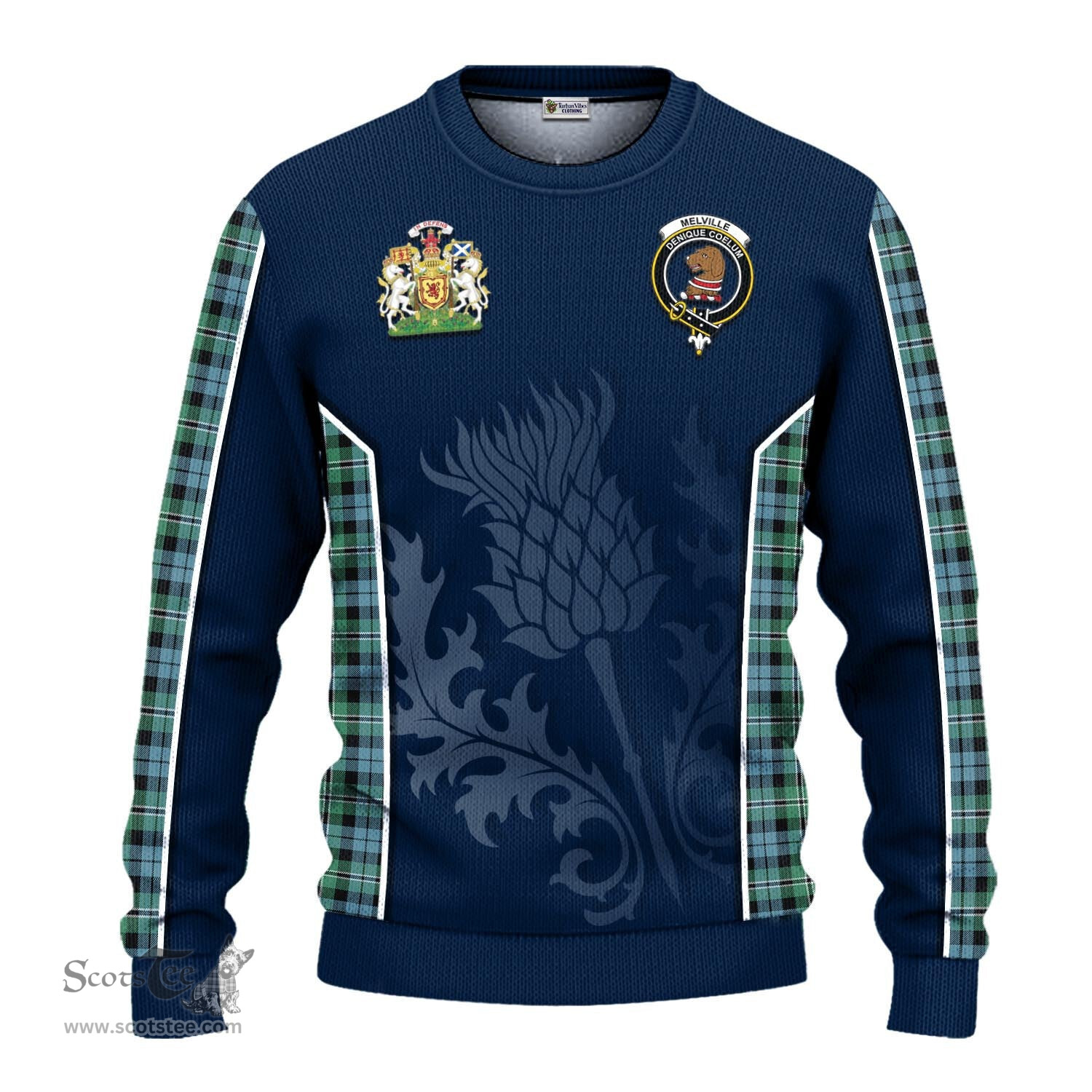 ScotsTee Shop Scottish Melville Ancient Clan Scottish Crest and Scottish Thistle Sport Tartan Sweatshirt