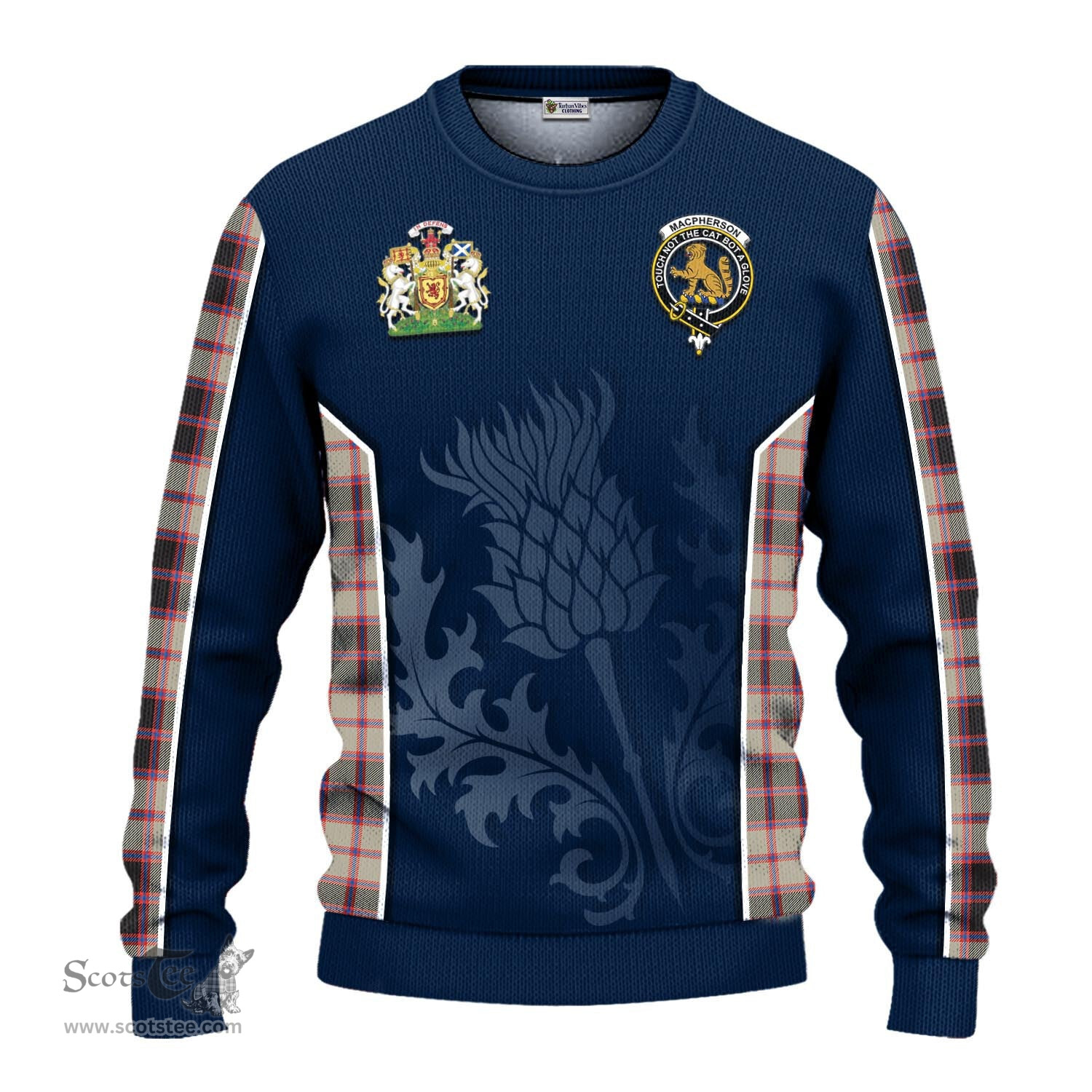 ScotsTee Shop Scottish MacPherson Hunting Ancient Clan Scottish Crest and Scottish Thistle Sport Tartan Sweatshirt