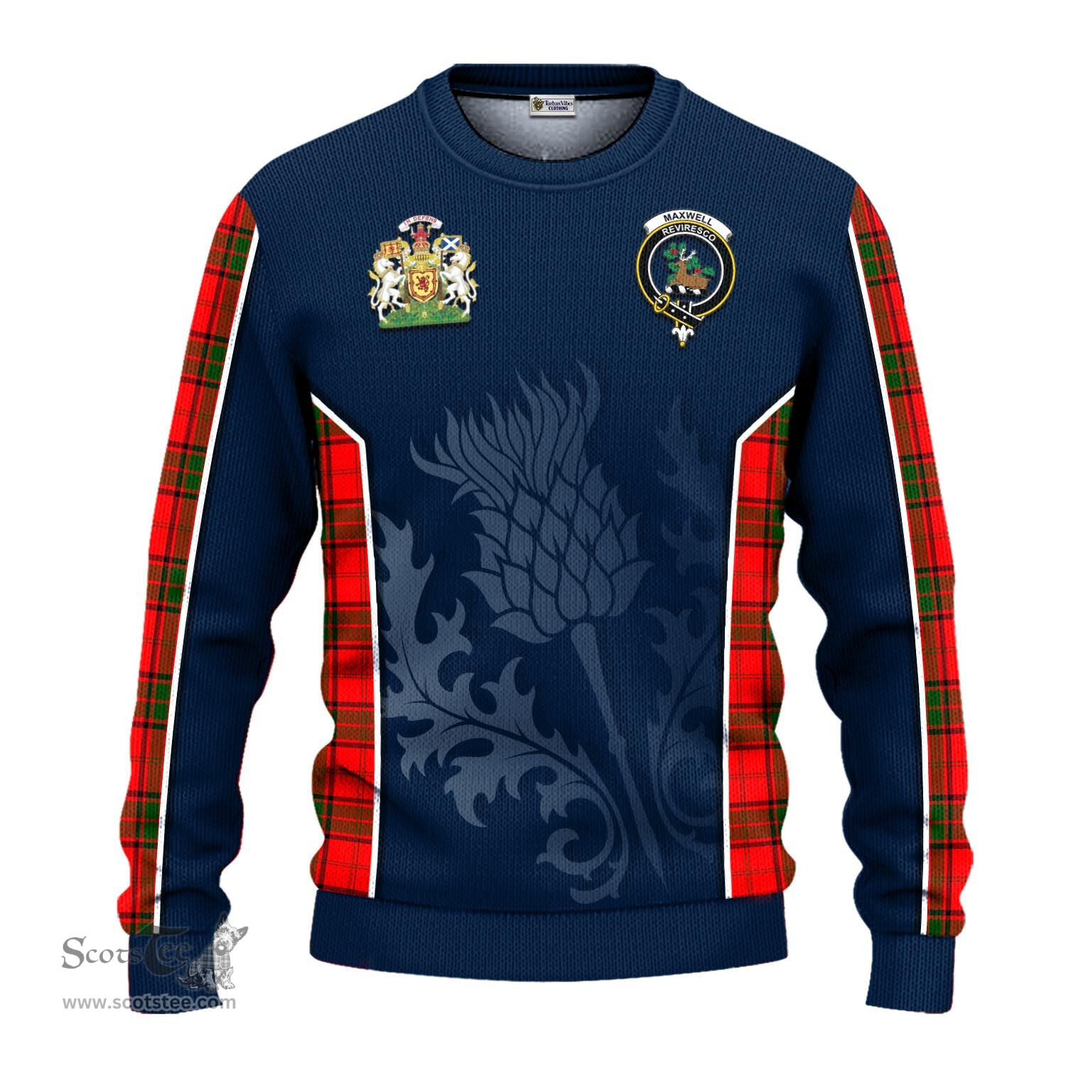 ScotsTee Shop Scottish Maxwell Modern Clan Scottish Crest and Scottish Thistle Sport Tartan Sweatshirt
