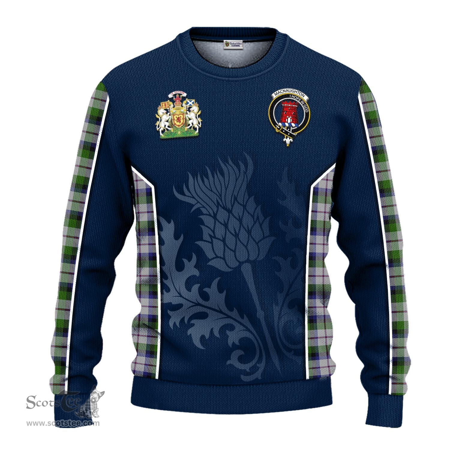 ScotsTee Shop Scottish MacNaughton Dress Clan Scottish Crest and Scottish Thistle Sport Tartan Sweatshirt
