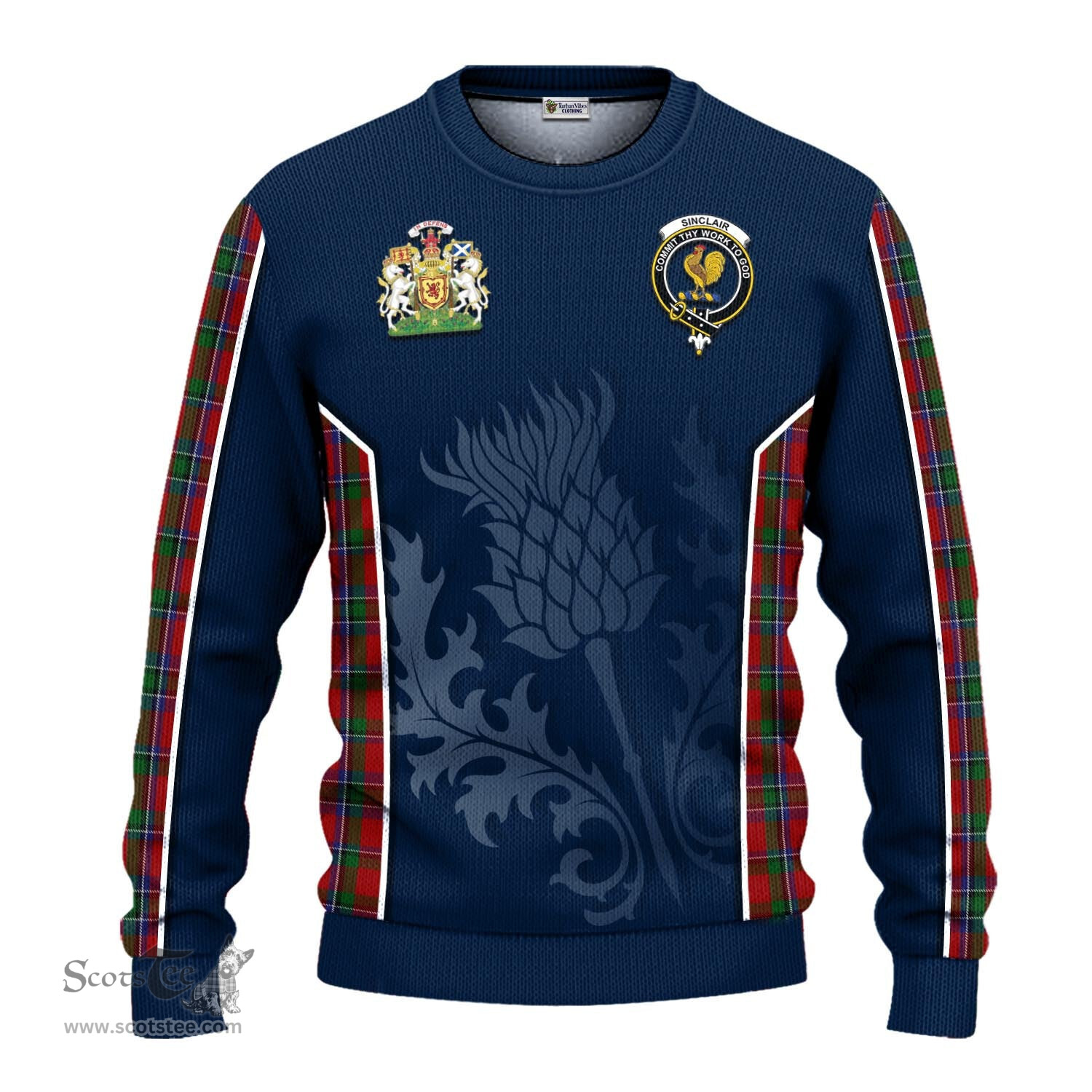 ScotsTee Shop Scottish Sinclair Clan Scottish Crest and Scottish Thistle Sport Tartan Sweatshirt