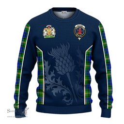 ScotsTee Shop Scottish Maitland Clan Scottish Crest and Scottish Thistle Sport Tartan Sweatshirt