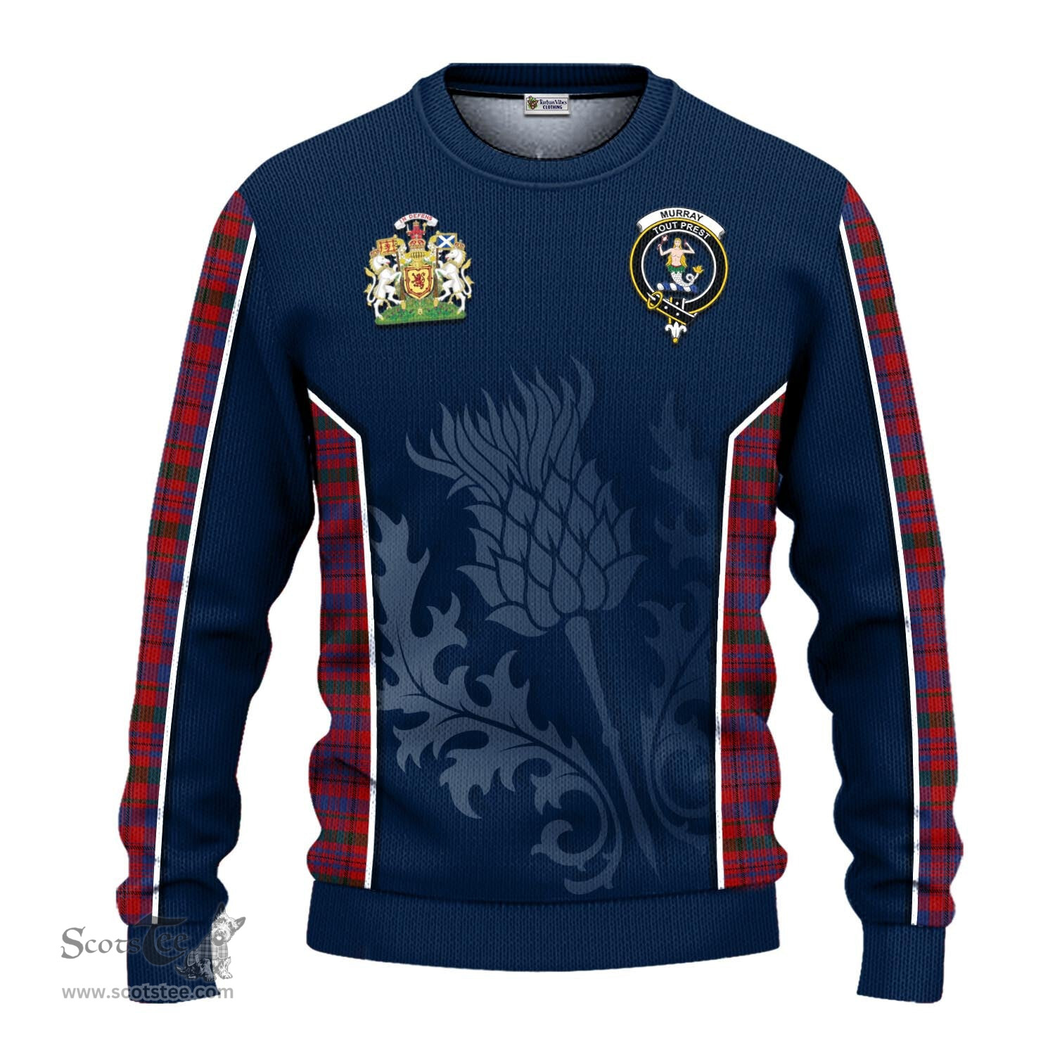 ScotsTee Shop Scottish Murray of Tullibardine Clan Scottish Crest and Scottish Thistle Sport Tartan Sweatshirt