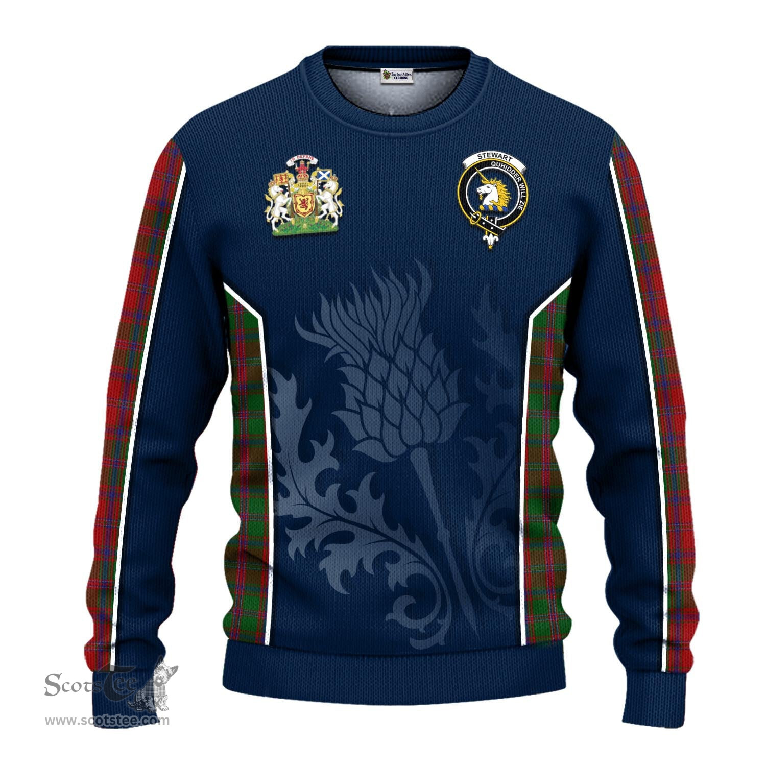 ScotsTee Shop Scottish Stewart of Appin Clan Scottish Crest and Scottish Thistle Sport Tartan Sweatshirt