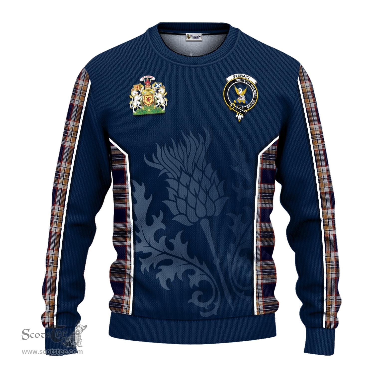 ScotsTee Shop Scottish Stewart Navy Clan Scottish Crest and Scottish Thistle Sport Tartan Sweatshirt