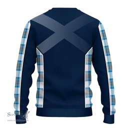 ScotsTee Shop Scottish Stewart Muted Blue Clan Scottish Crest and Scottish Thistle Sport Tartan Sweatshirt