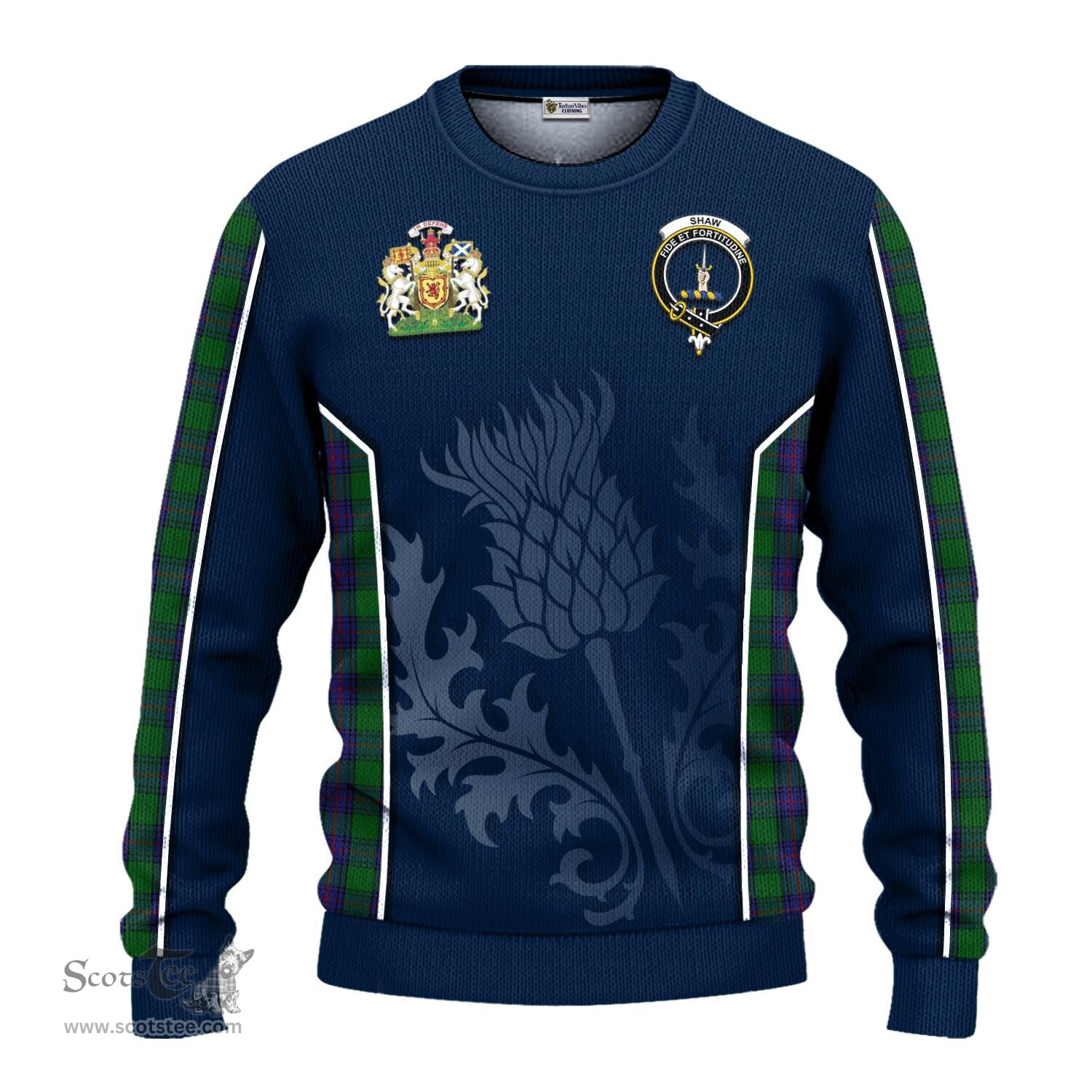 ScotsTee Shop Scottish Shaw Clan Scottish Crest and Scottish Thistle Sport Tartan Sweatshirt