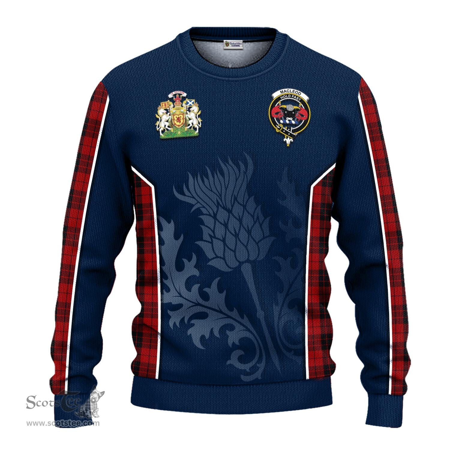 ScotsTee Shop Scottish MacLeod of Raasay Highland Clan Scottish Crest and Scottish Thistle Sport Tartan Sweatshirt