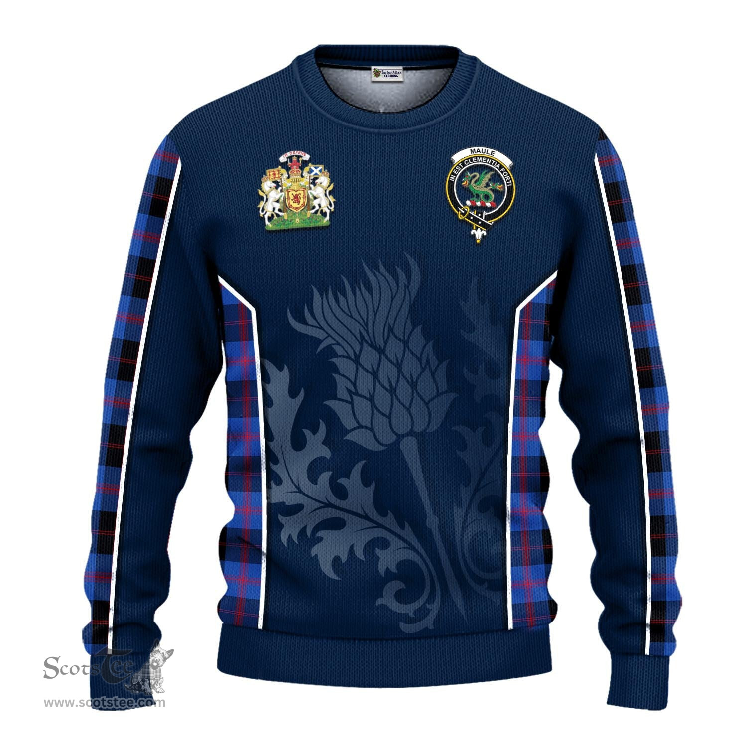 ScotsTee Shop Scottish Maule Clan Scottish Crest and Scottish Thistle Sport Tartan Sweatshirt