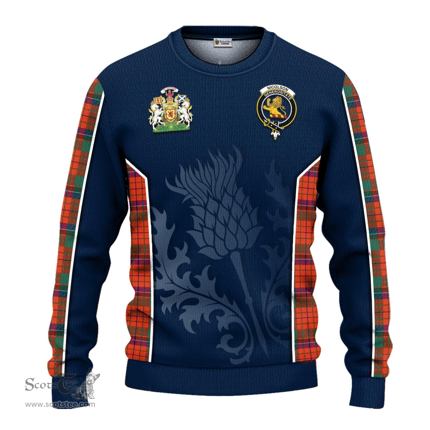 ScotsTee Shop Scottish Nicolson Ancient Clan Scottish Crest and Scottish Thistle Sport Tartan Sweatshirt