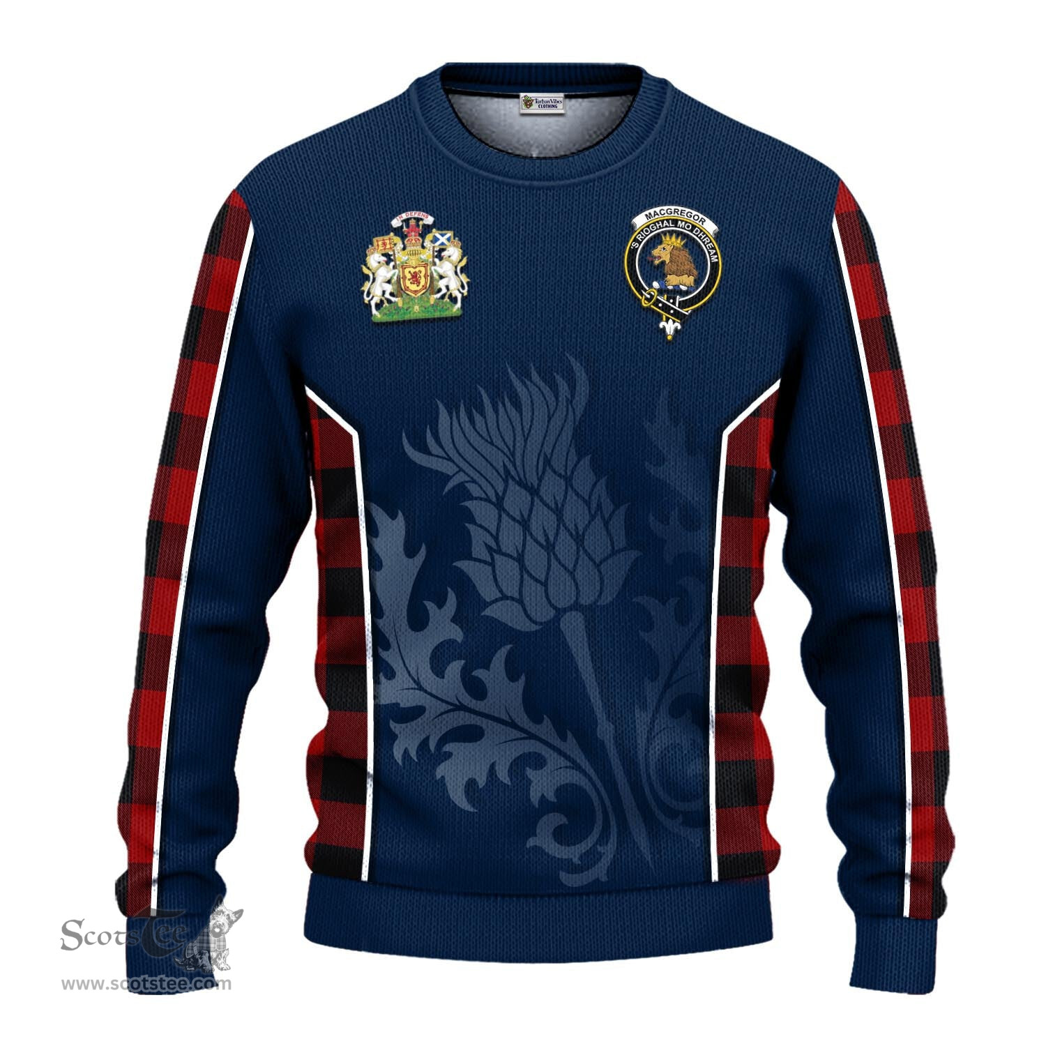 ScotsTee Shop Scottish Rob Roy Macgregor Clan Scottish Crest and Scottish Thistle Sport Tartan Sweatshirt