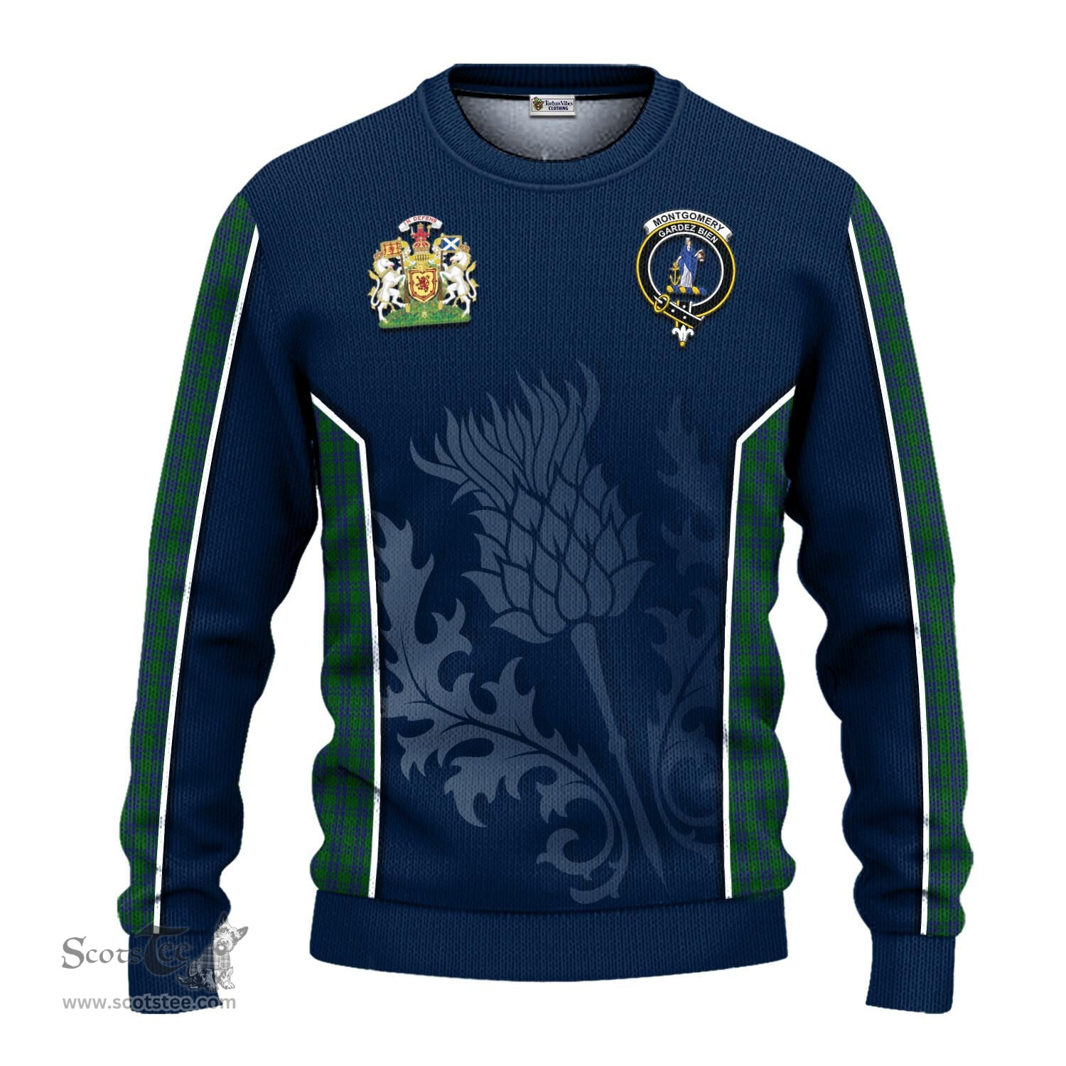 ScotsTee Shop Scottish Montgomery Clan Scottish Crest and Scottish Thistle Sport Tartan Sweatshirt