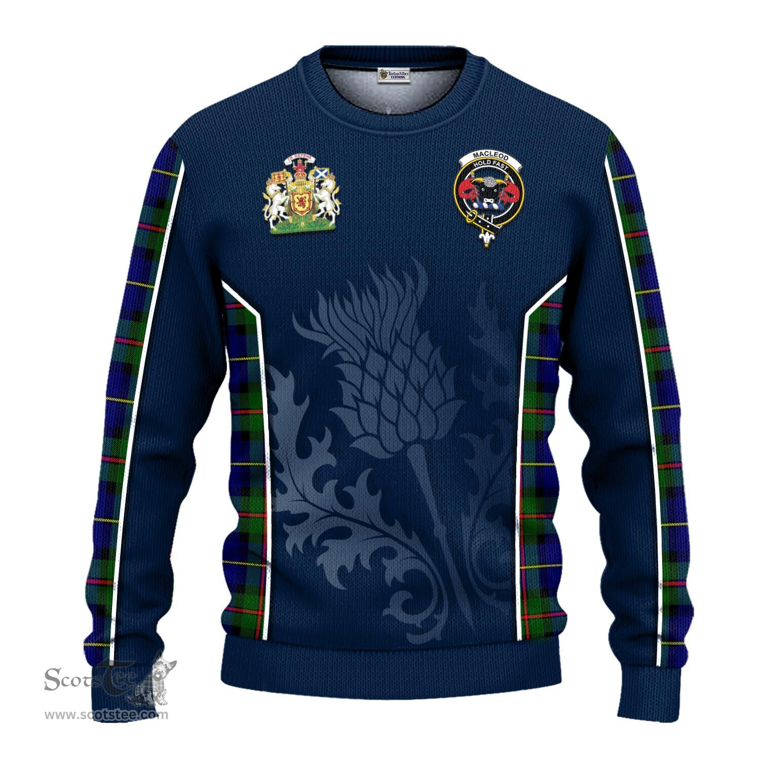 ScotsTee Shop Scottish MacLeod of Harris Modern Clan Scottish Crest and Scottish Thistle Sport Tartan Sweatshirt