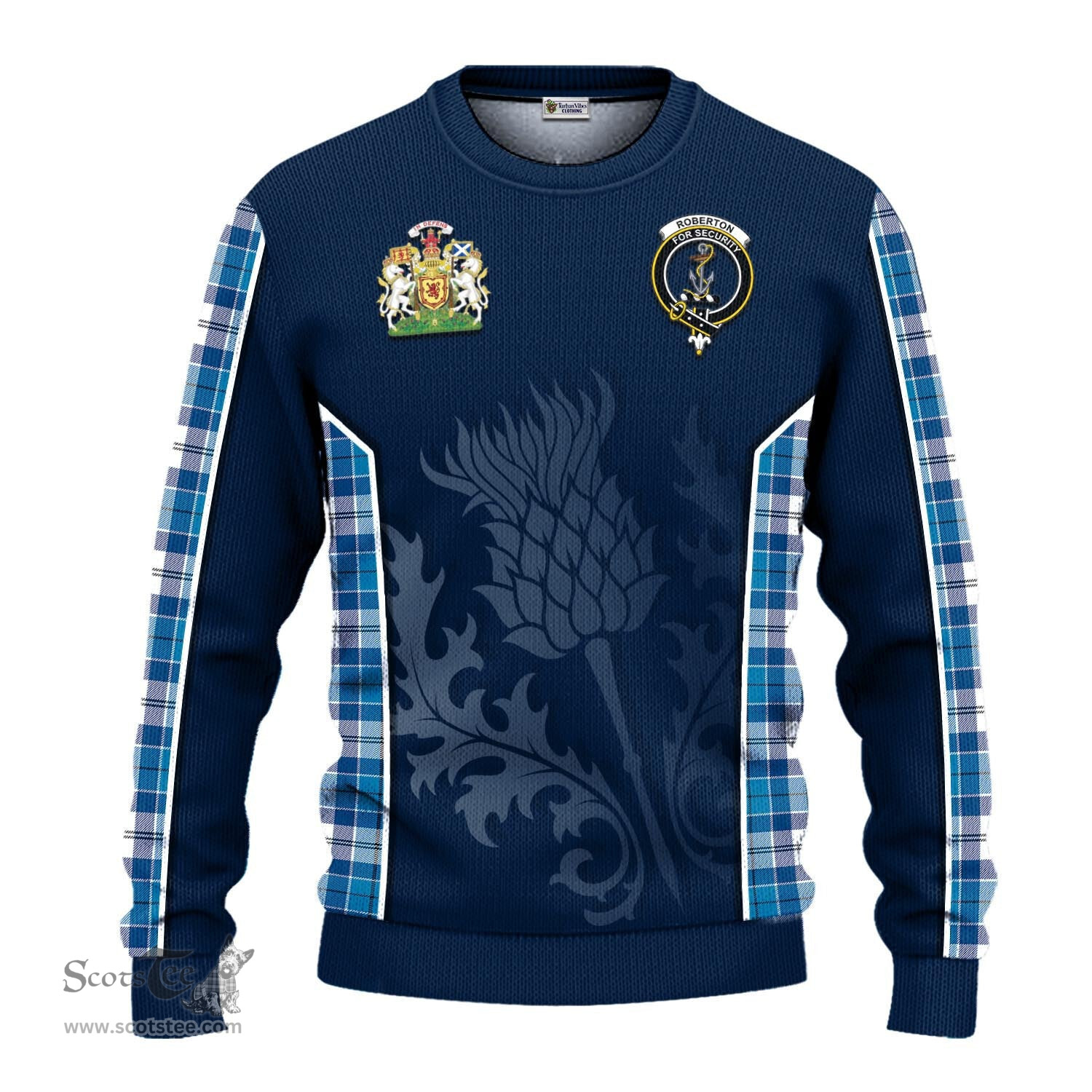 ScotsTee Shop Scottish Roberton Clan Scottish Crest and Scottish Thistle Sport Tartan Sweatshirt