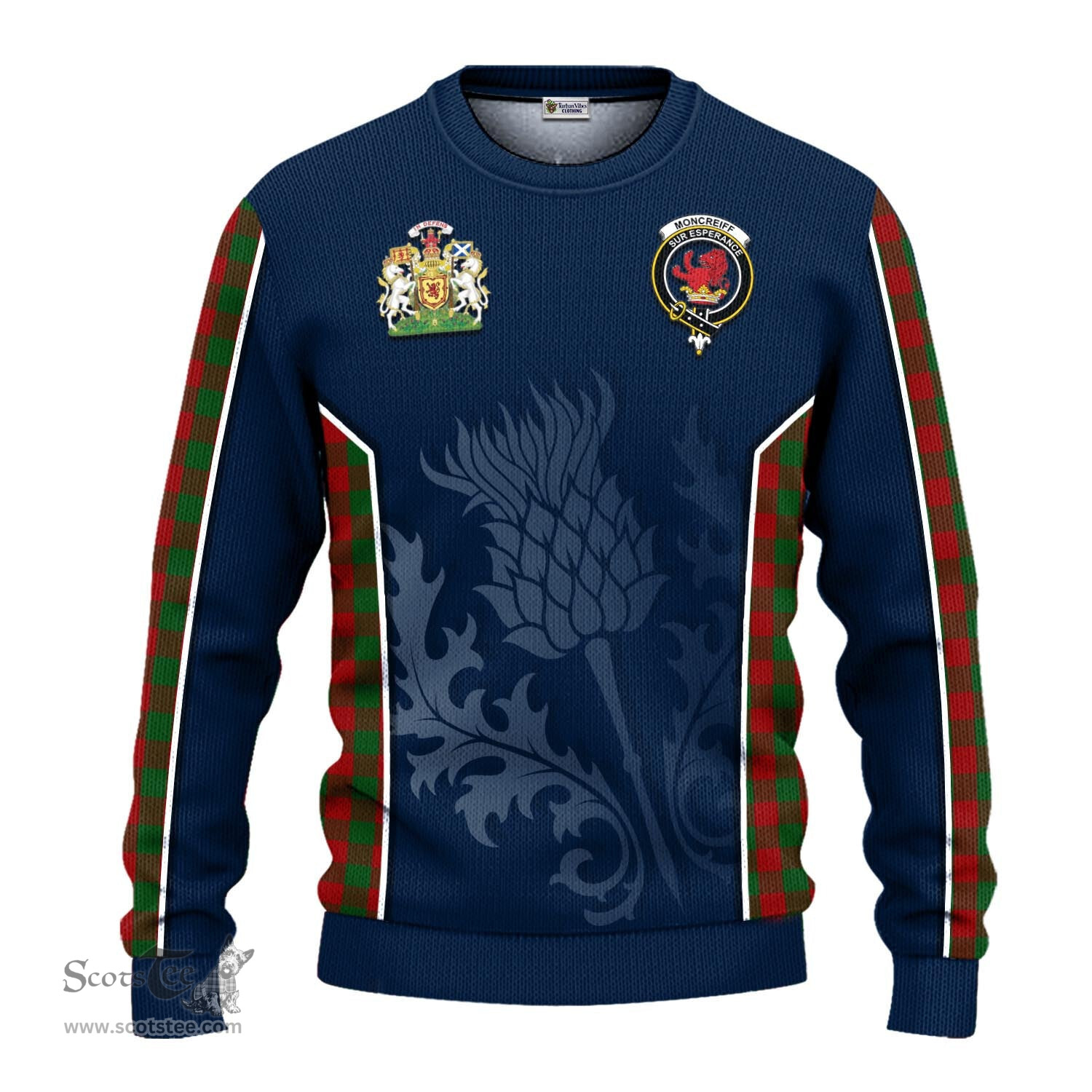 ScotsTee Shop Scottish Moncrieff Clan Scottish Crest and Scottish Thistle Sport Tartan Sweatshirt