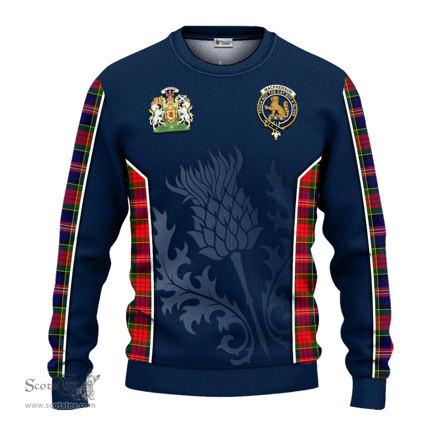 ScotsTee Shop Scottish MacPherson Modern Clan Scottish Crest and Scottish Thistle Sport Tartan Sweatshirt