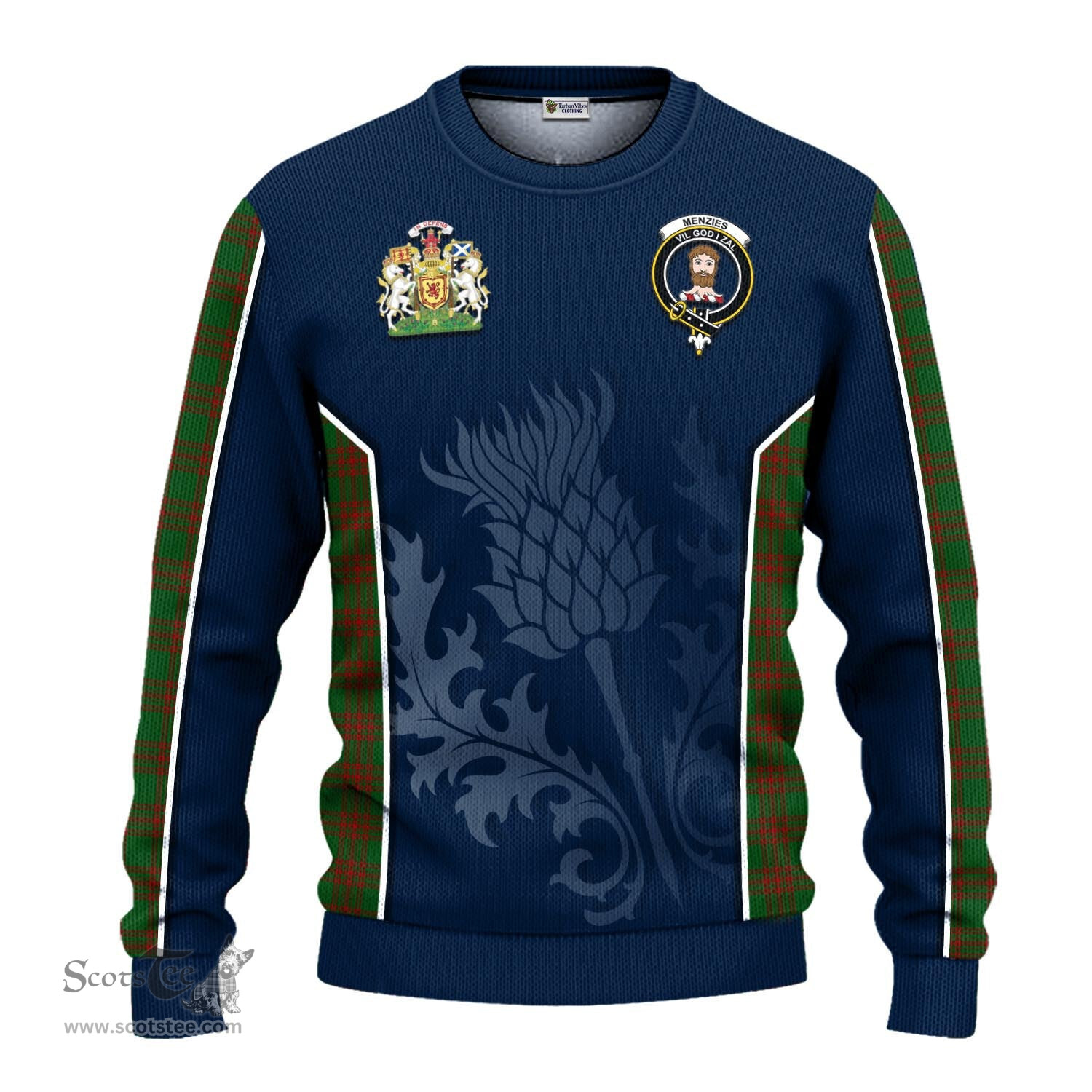 ScotsTee Shop Scottish Menzies Clan Scottish Crest and Scottish Thistle Sport Tartan Sweatshirt