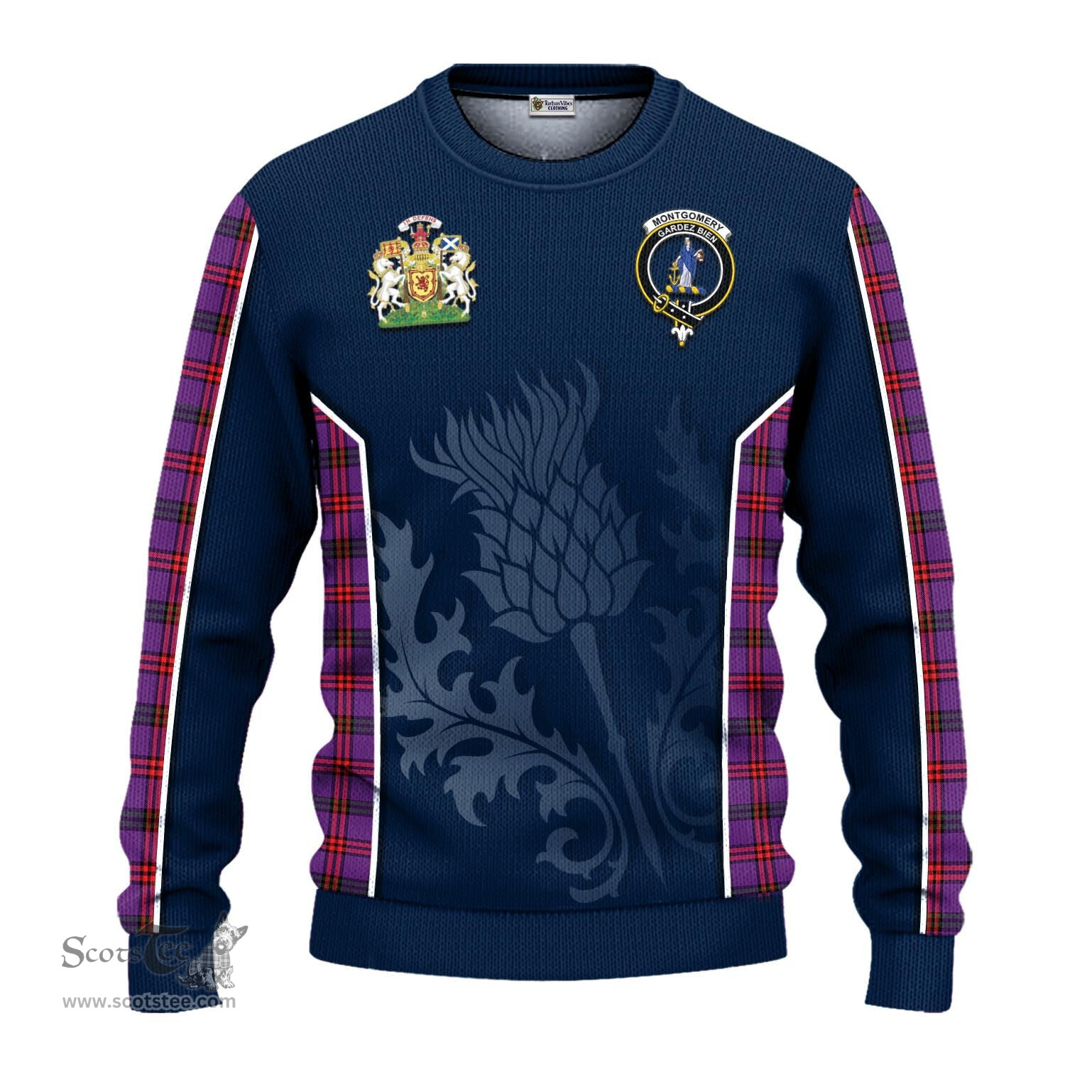 ScotsTee Shop Scottish Montgomery Modern Clan Scottish Crest and Scottish Thistle Sport Tartan Sweatshirt