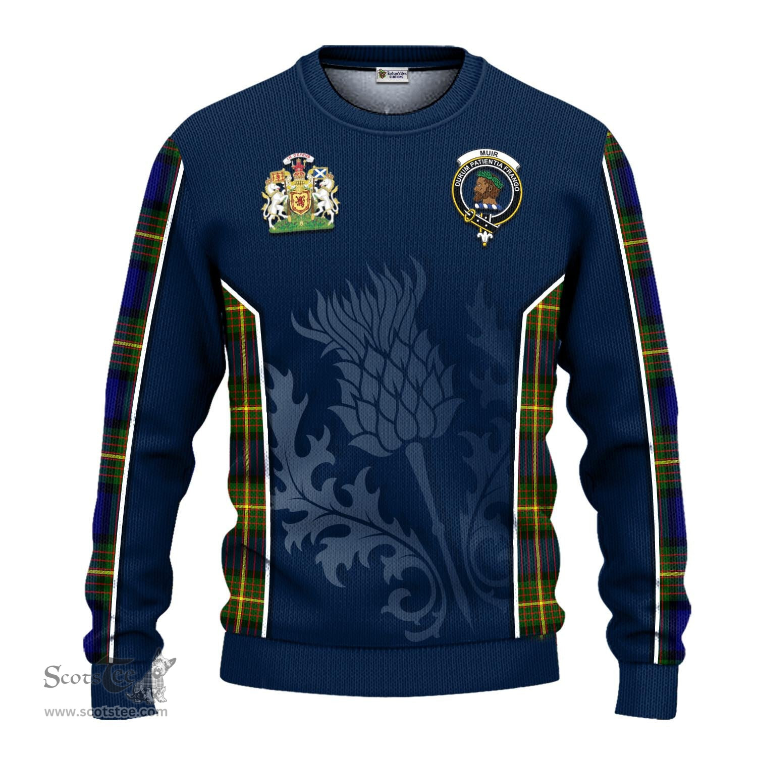 ScotsTee Shop Scottish Muir Clan Scottish Crest and Scottish Thistle Sport Tartan Sweatshirt