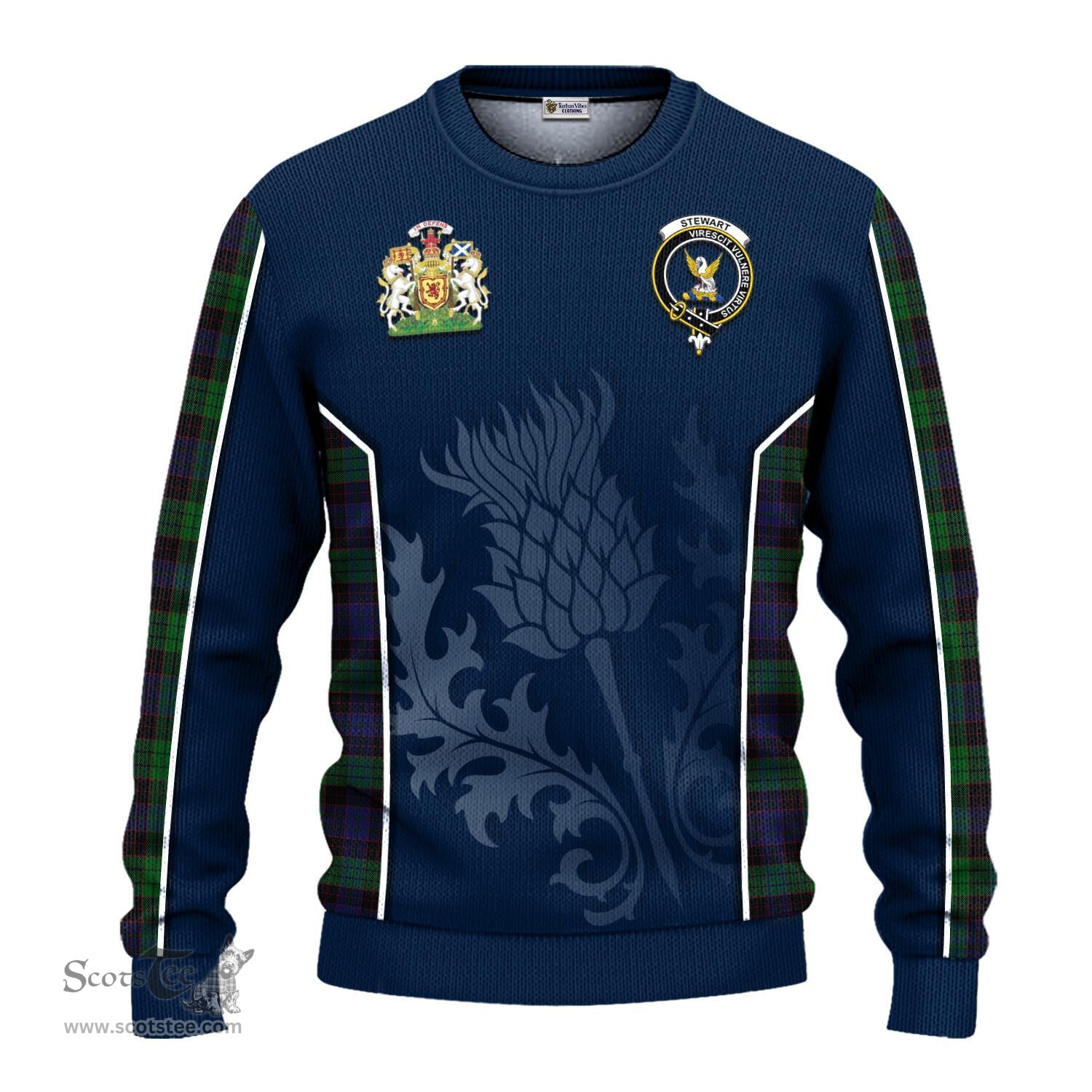 ScotsTee Shop Scottish Stewart Old Clan Scottish Crest and Scottish Thistle Sport Tartan Sweatshirt