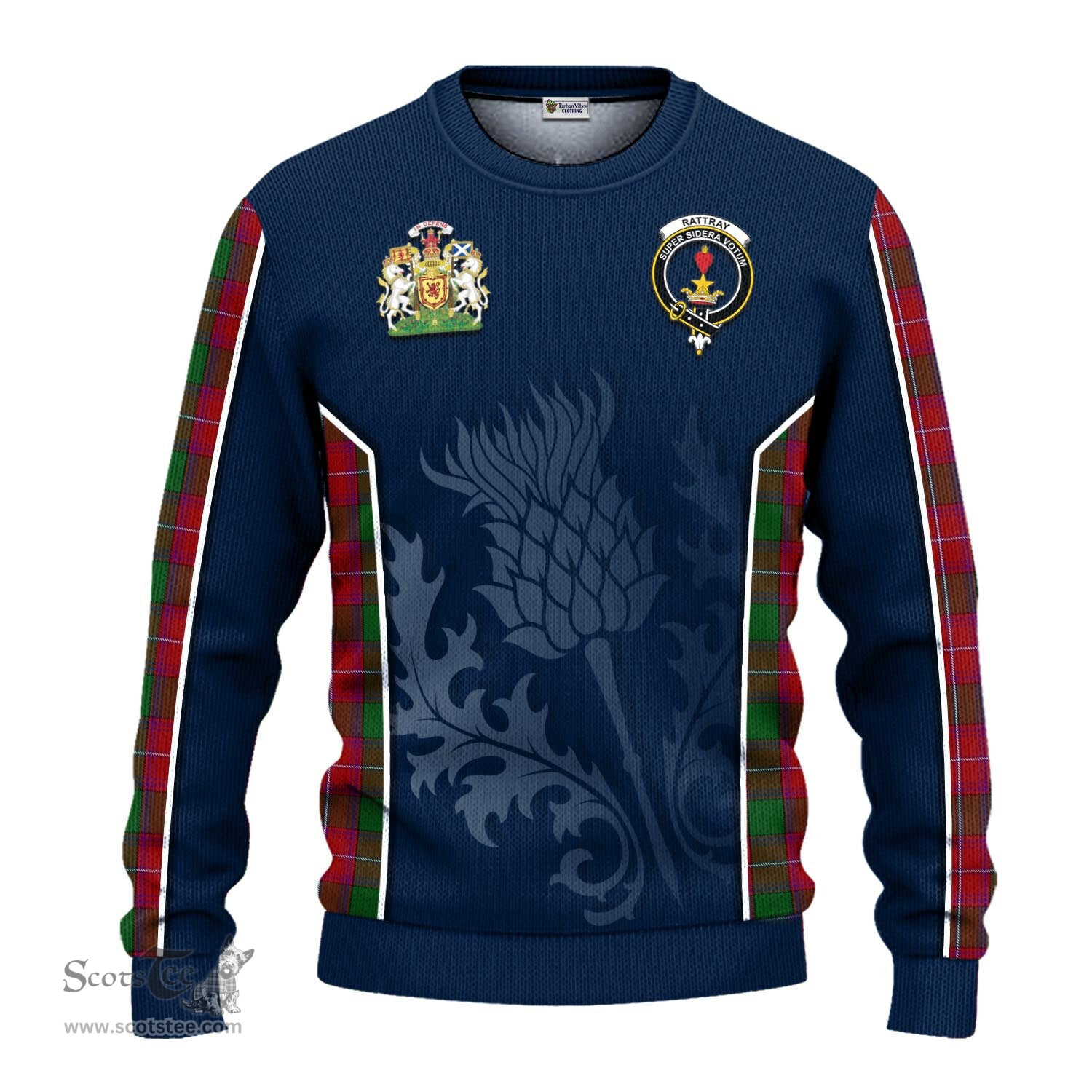 ScotsTee Shop Scottish Rattray Clan Scottish Crest and Scottish Thistle Sport Tartan Sweatshirt