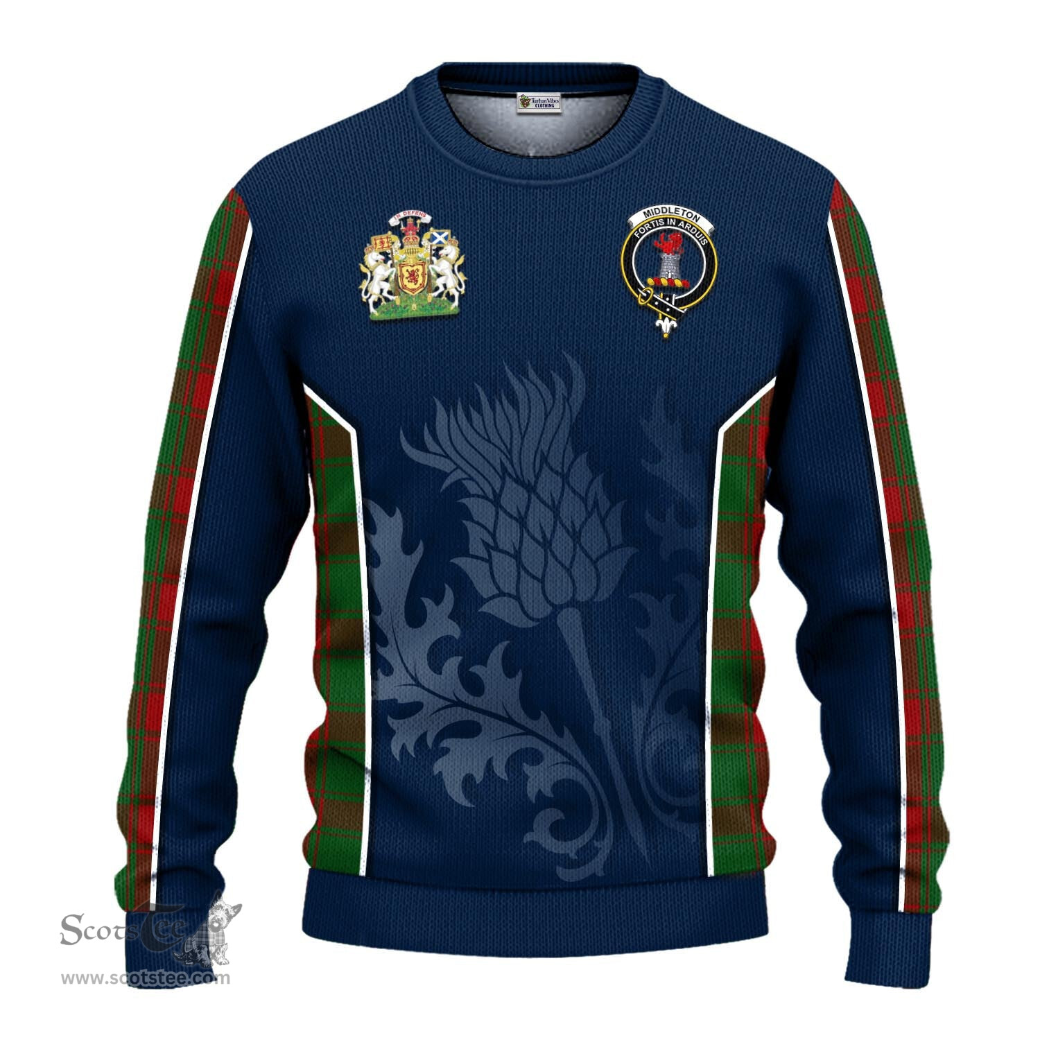 ScotsTee Shop Scottish Middleton Clan Scottish Crest and Scottish Thistle Sport Tartan Sweatshirt