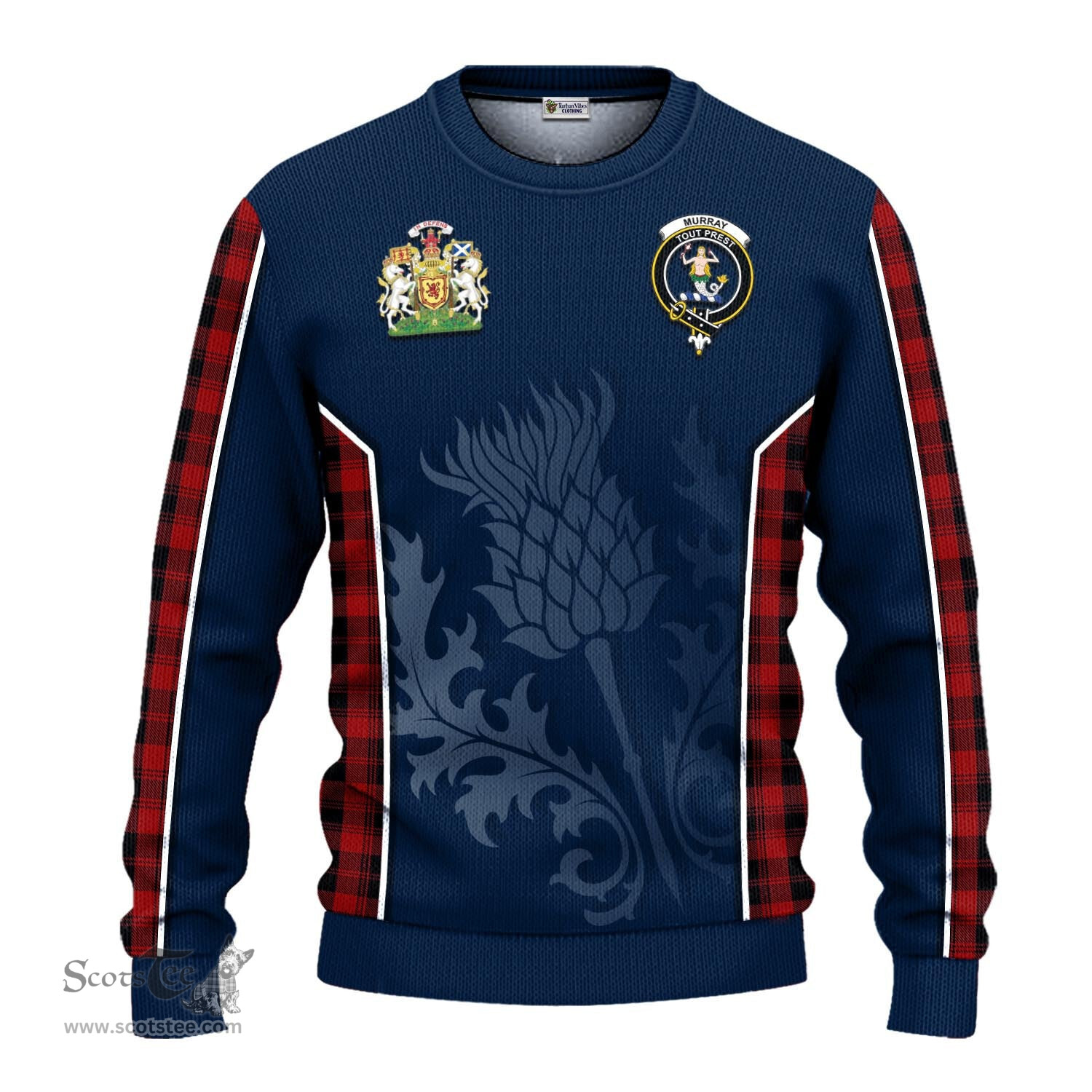 ScotsTee Shop Scottish Murray of Ochtertyre Clan Scottish Crest and Scottish Thistle Sport Tartan Sweatshirt