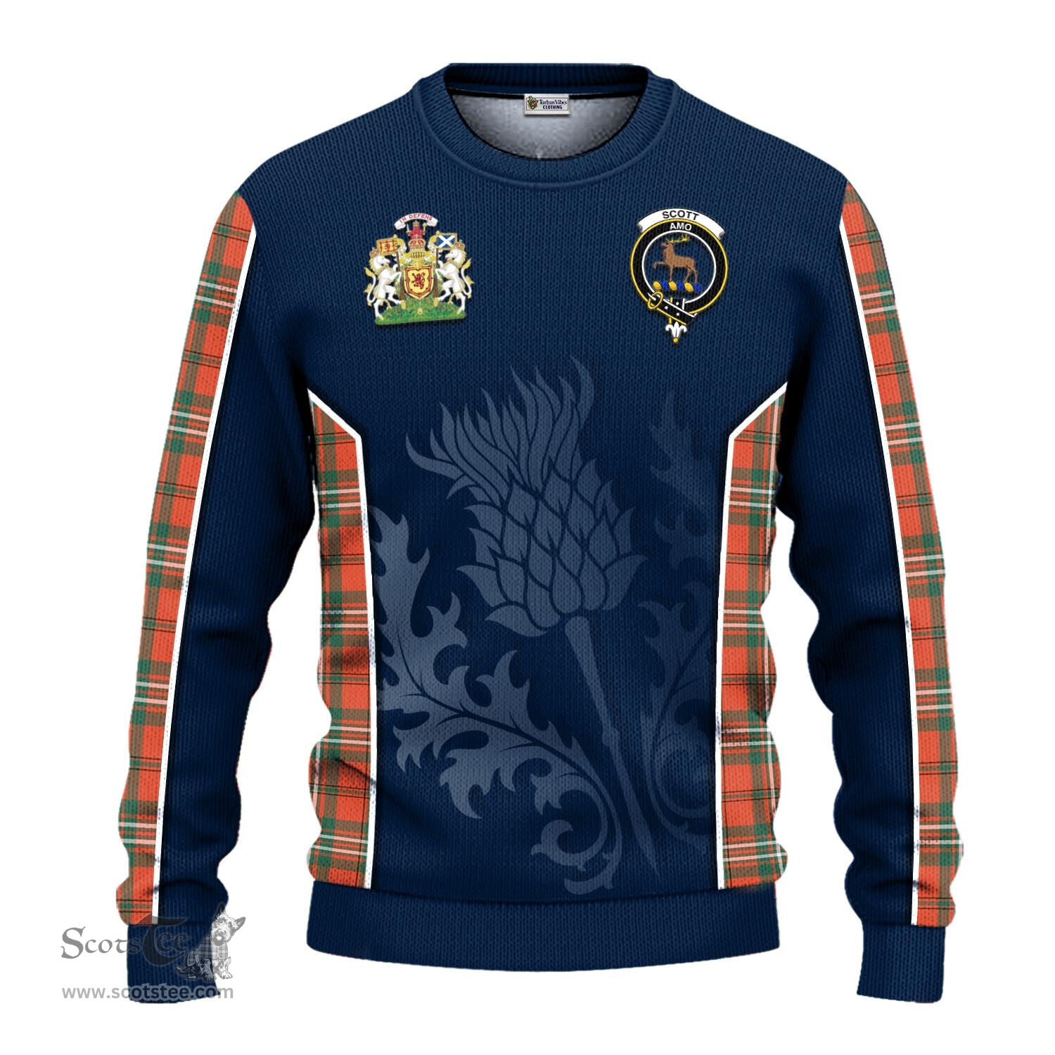 ScotsTee Shop Scottish Scott Ancient Clan Scottish Crest and Scottish Thistle Sport Tartan Sweatshirt