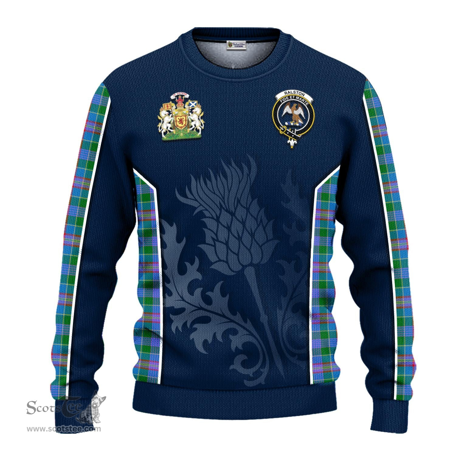 ScotsTee Shop Scottish Ralston Clan Scottish Crest and Scottish Thistle Sport Tartan Sweatshirt