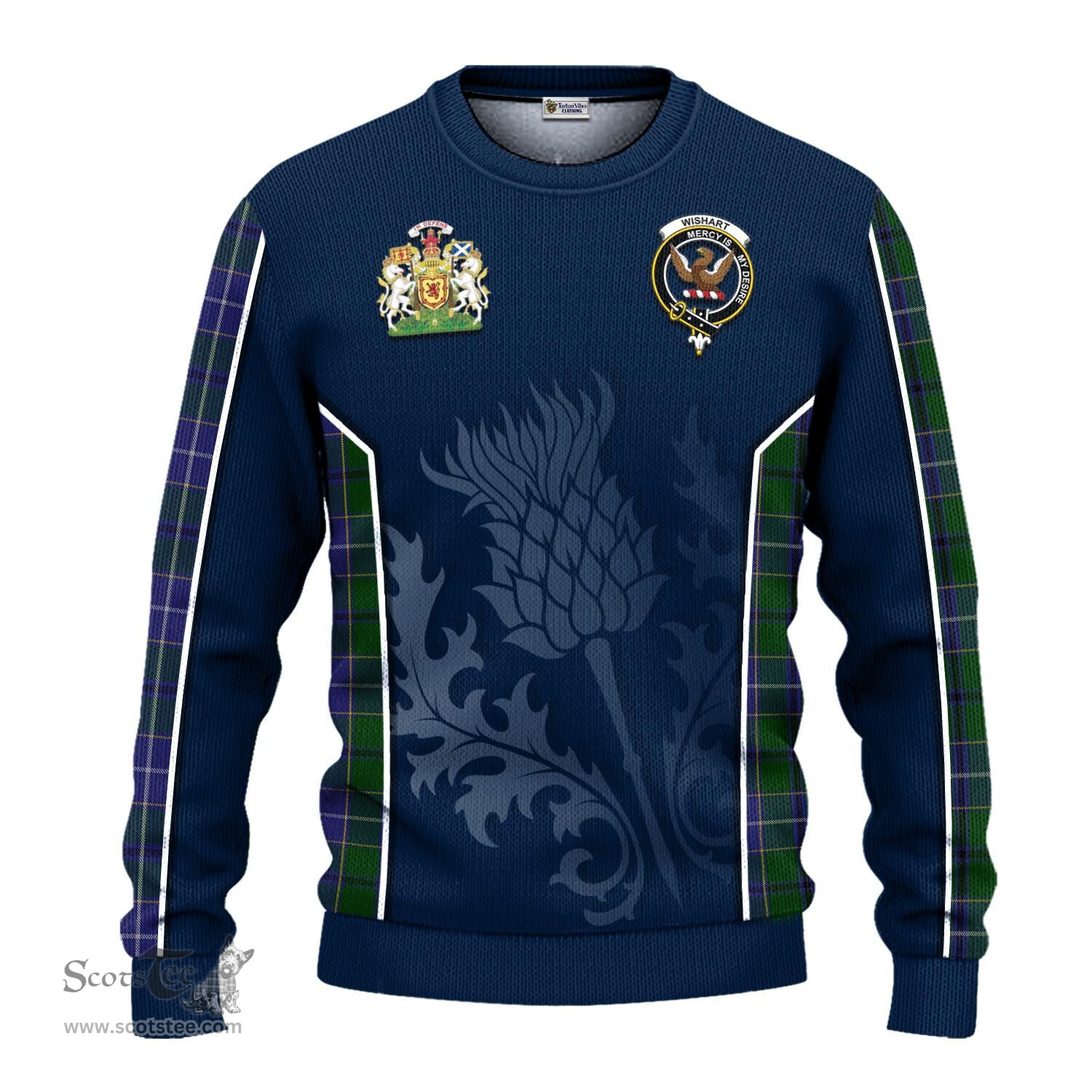 ScotsTee Shop Scottish Wishart Hunting Clan Scottish Crest and Scottish Thistle Sport Tartan Sweatshirt