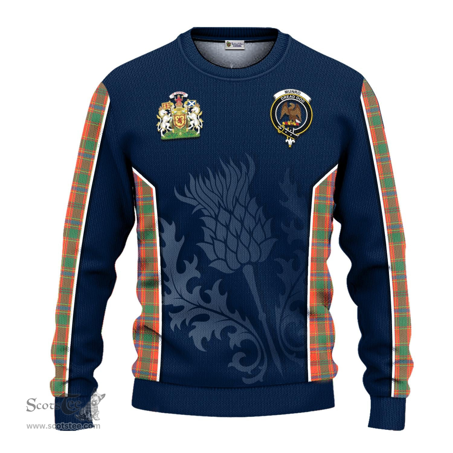 ScotsTee Shop Scottish Munro Ancient Clan Scottish Crest and Scottish Thistle Sport Tartan Sweatshirt