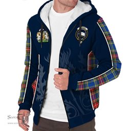 ScotsTee Shop Scottish Bethune Clan Scottish Crest and Scottish Thistle Sport Tartan Sherpa Hoodie