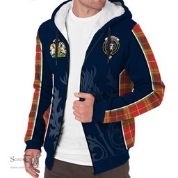 ScotsTee Shop Scottish Buchanan Old Set Weathered Clan Scottish Crest and Scottish Thistle Sport Tartan Sherpa Hoodie
