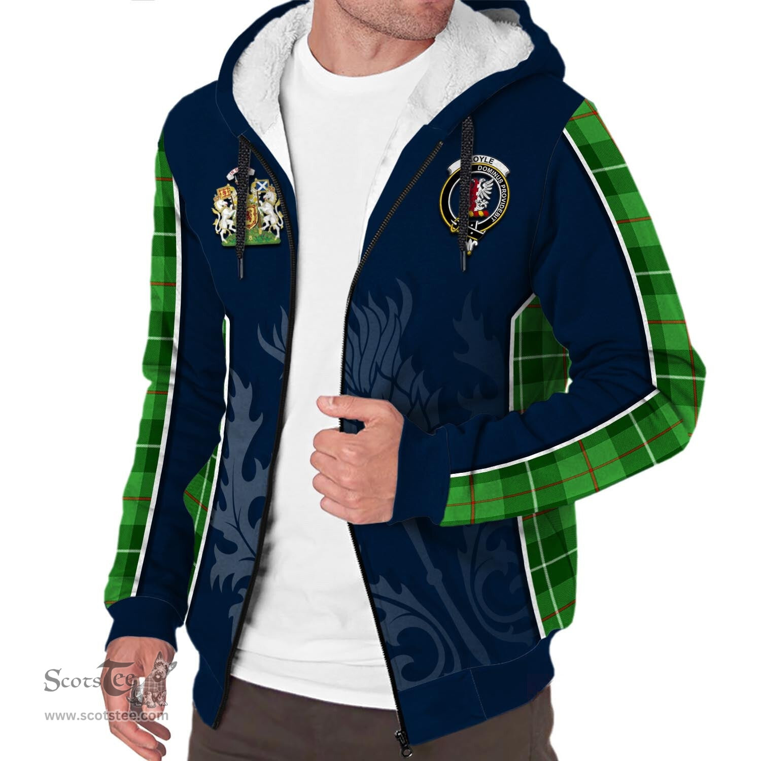 ScotsTee Shop Scottish Boyle Clan Scottish Crest and Scottish Thistle Sport Tartan Sherpa Hoodie