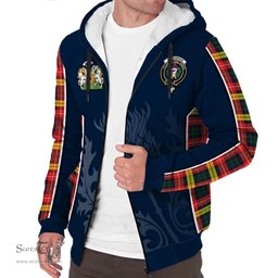 ScotsTee Shop Scottish Buchanan Modern Clan Scottish Crest and Scottish Thistle Sport Tartan Sherpa Hoodie
